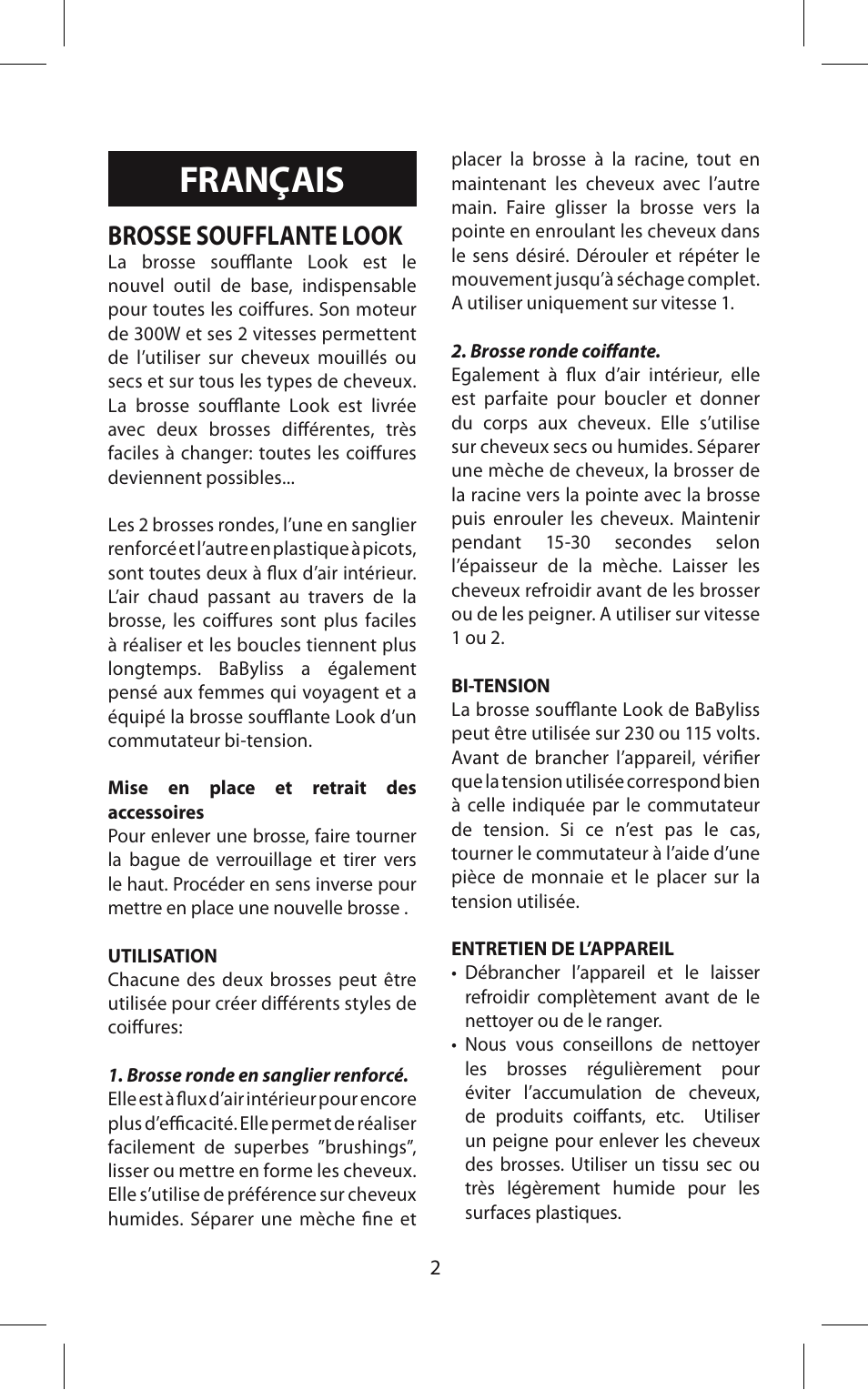 Français, Brosse soufflante look | Babyliss 667E Airstyle 300 User Manual | Page 2 / 20