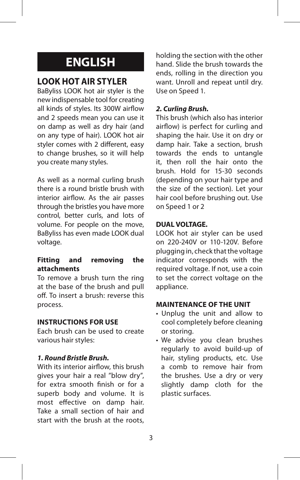 English, Look hot air styler | Babyliss 667E Airstyle 300 User Manual | Page 3 / 20