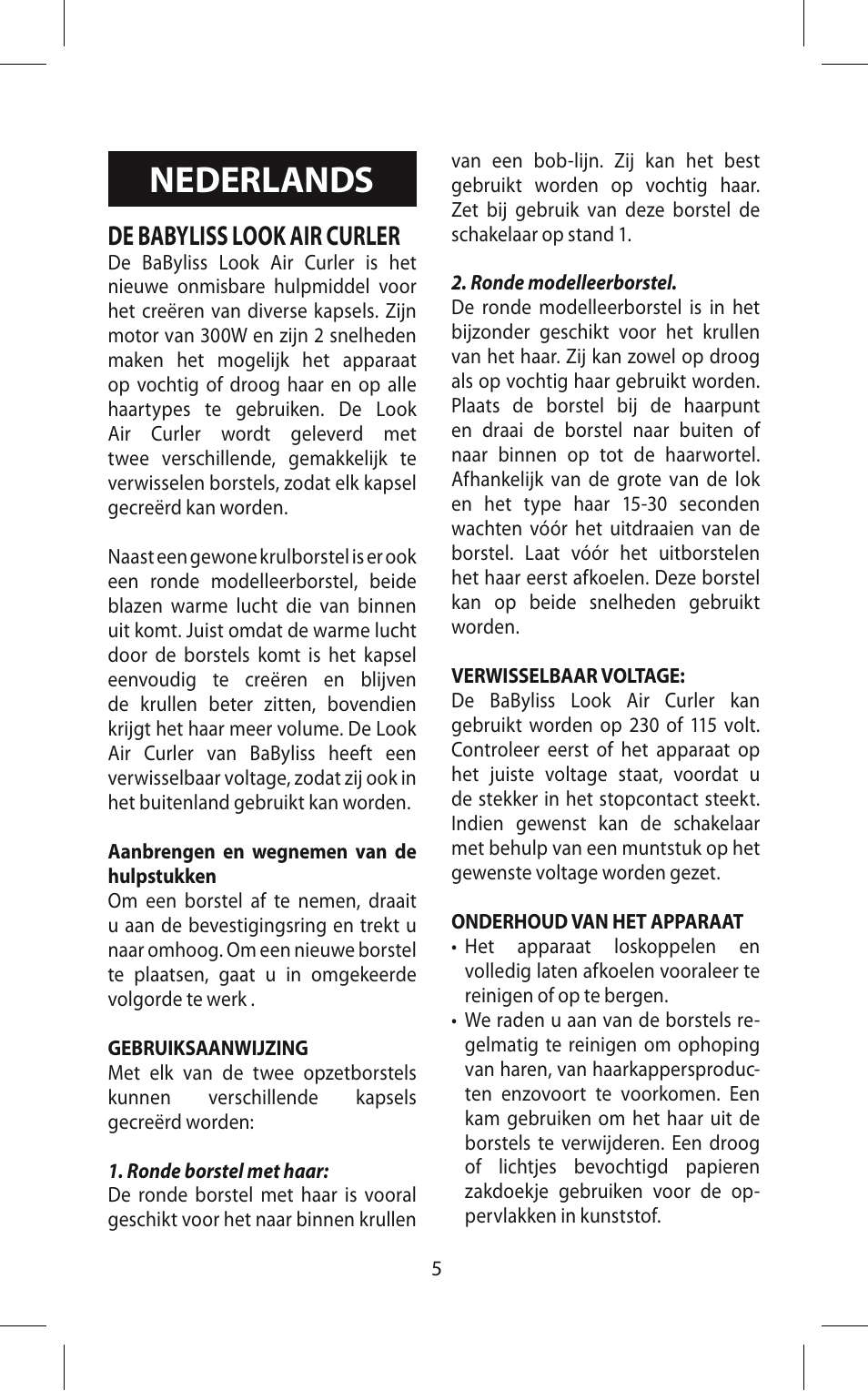 Nederlands, De babyliss look air curler | Babyliss 667E Airstyle 300 User Manual | Page 5 / 20