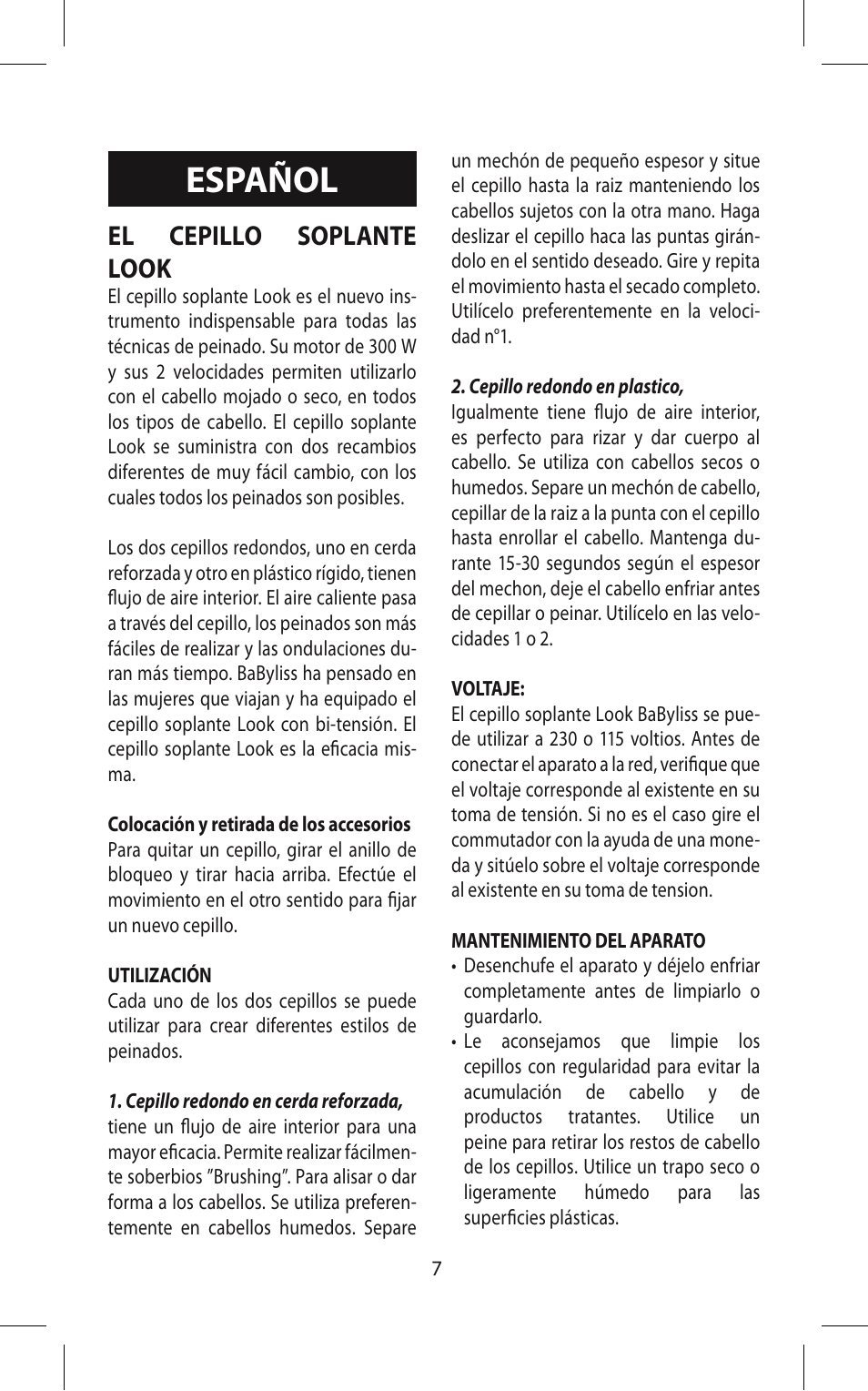 Español, El cepillo soplante look | Babyliss 667E Airstyle 300 User Manual | Page 7 / 20