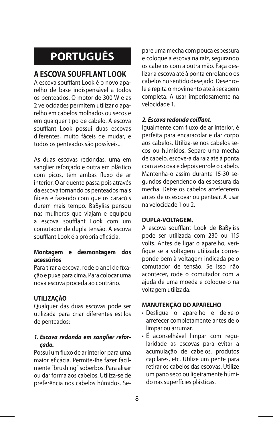 Português, A escova soufflant look | Babyliss 667E Airstyle 300 User Manual | Page 8 / 20