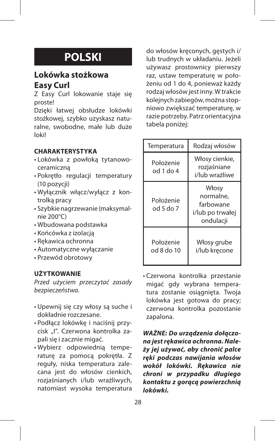 Polski, Lokówka stożkowa easy curl | Babyliss C20E Easy Curl User Manual | Page 28 / 35