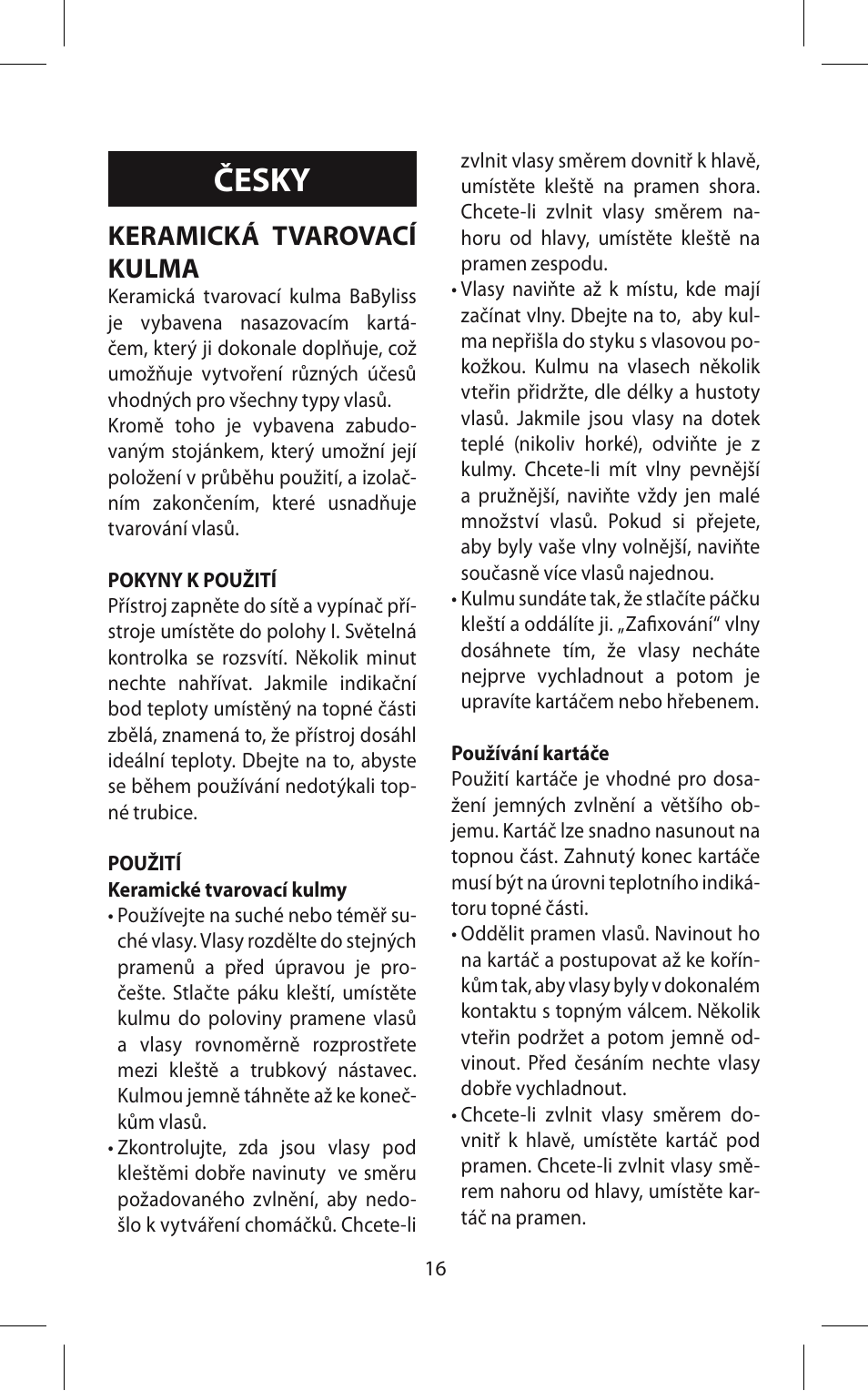 Česky, Keramická tvarovací kulma | Babyliss 271CE Pro ceramic User Manual | Page 16 / 21