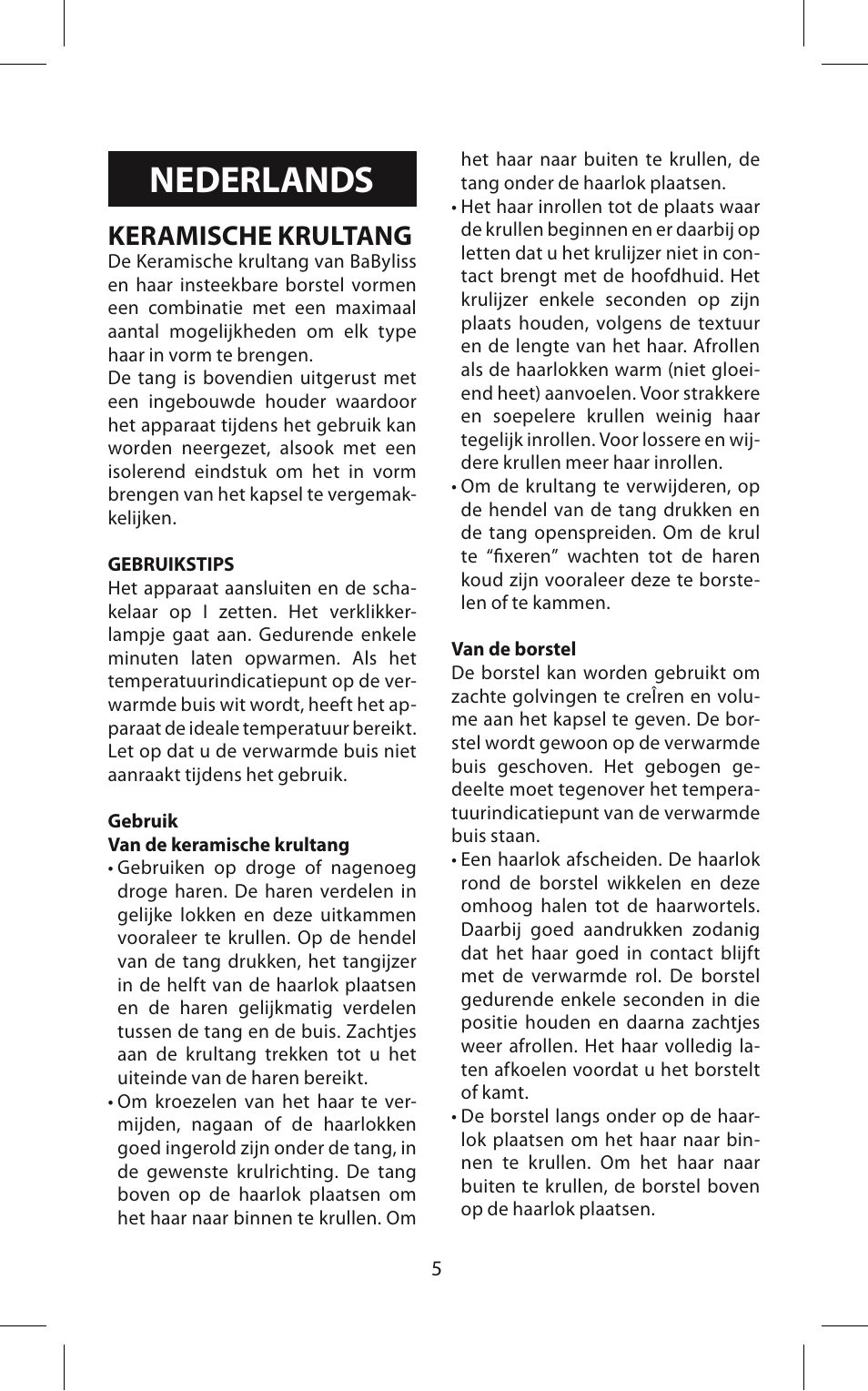 Nederlands, Keramische krultang | Babyliss 271CE Pro ceramic User Manual | Page 5 / 21