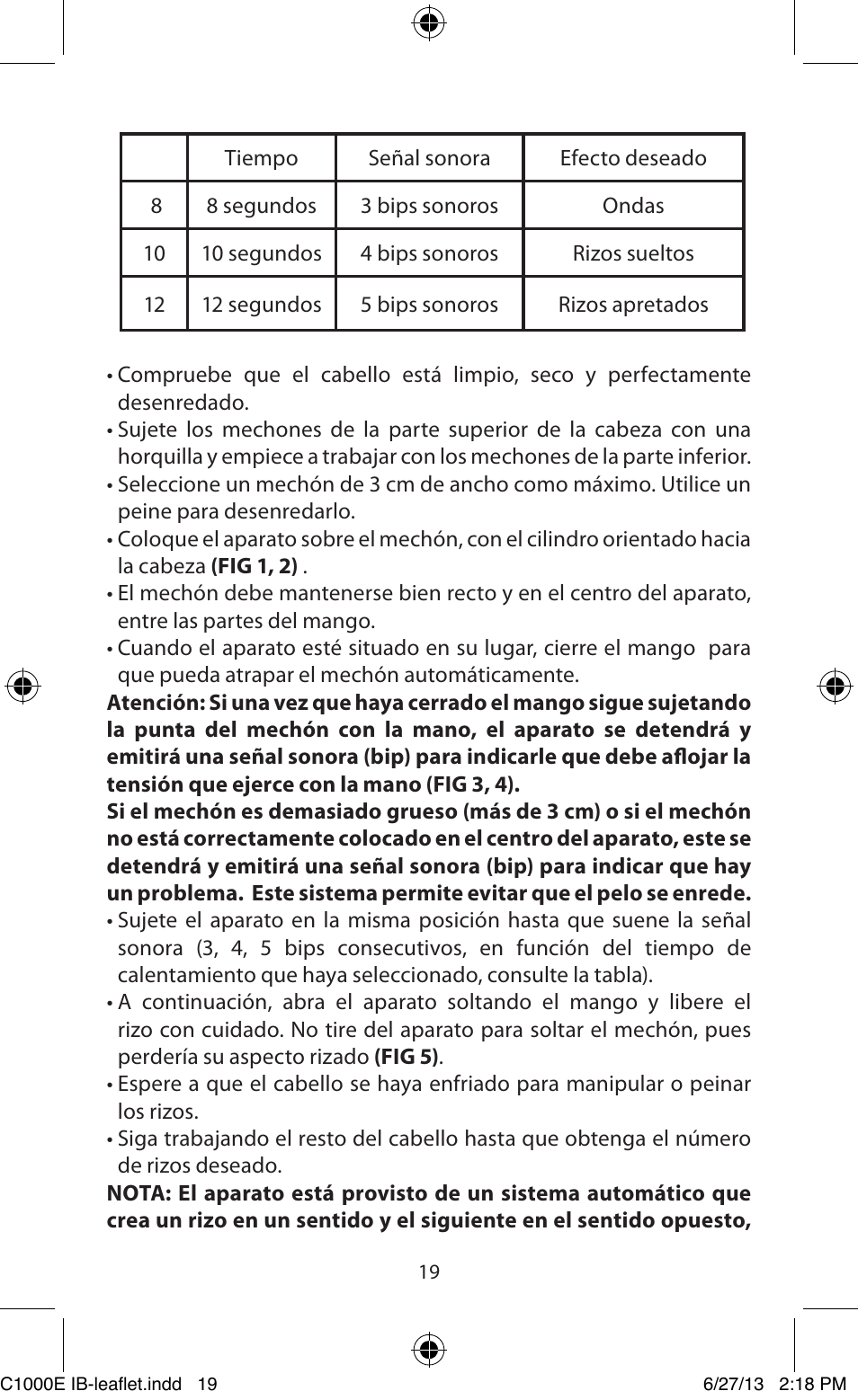 Babyliss C1000E Curl Secret User Manual | Page 19 / 56