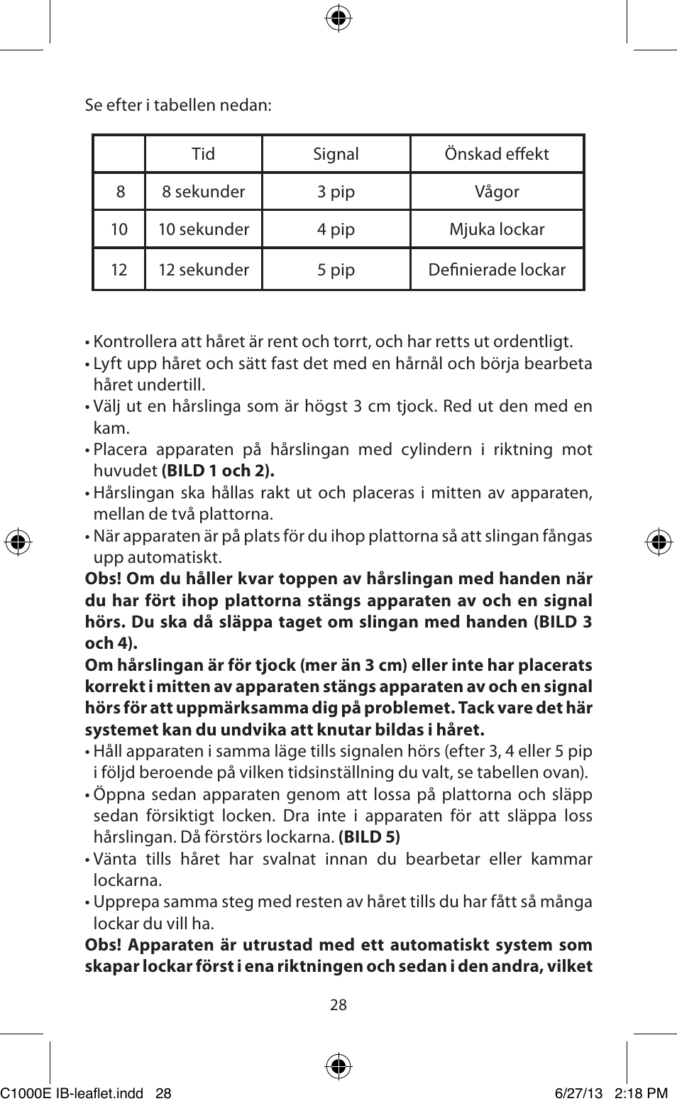 Babyliss C1000E Curl Secret User Manual | Page 28 / 56