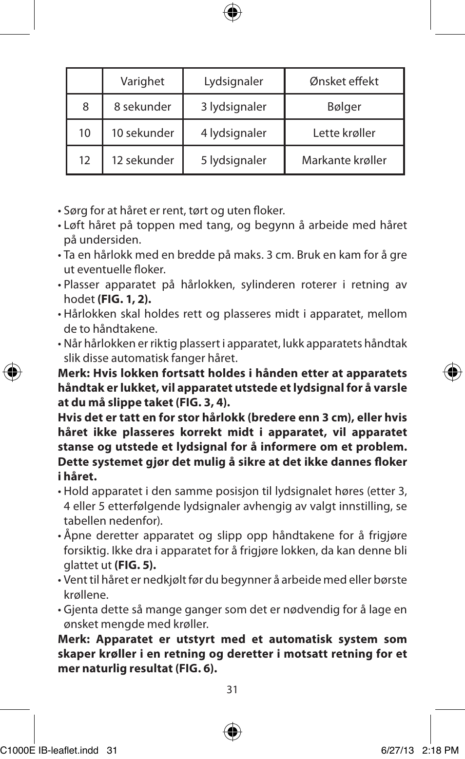 Babyliss C1000E Curl Secret User Manual | Page 31 / 56