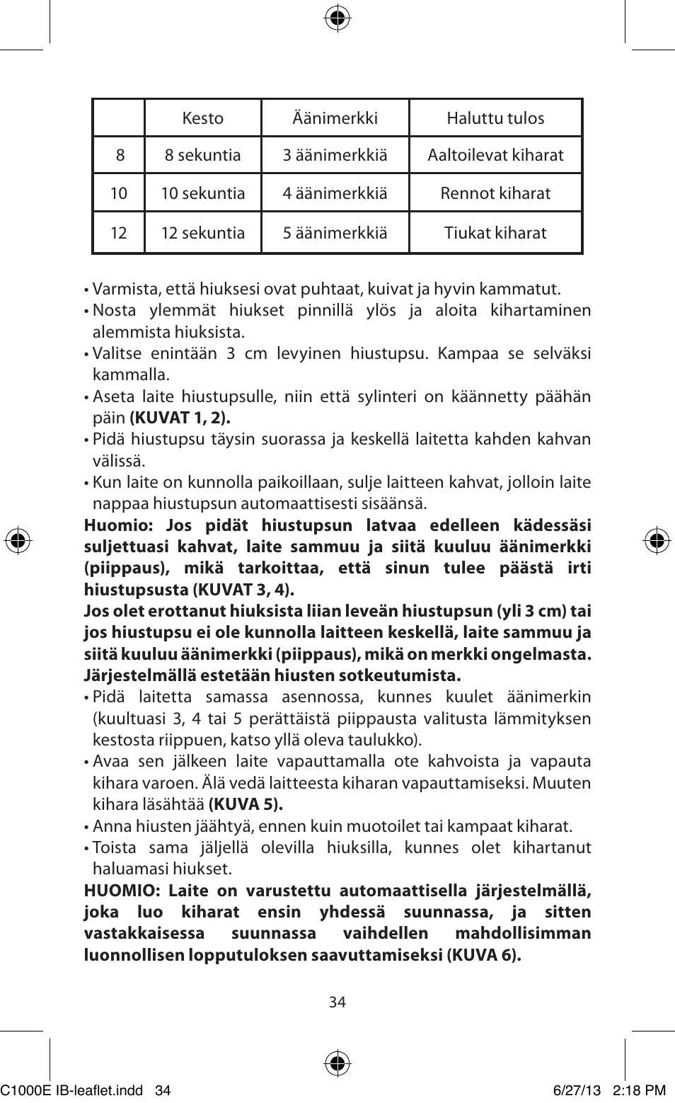 Babyliss C1000E Curl Secret User Manual | Page 34 / 56