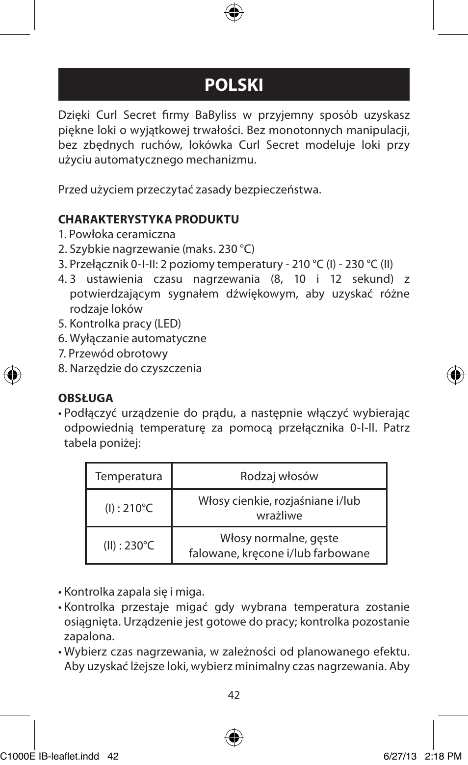Polski | Babyliss C1000E Curl Secret User Manual | Page 42 / 56
