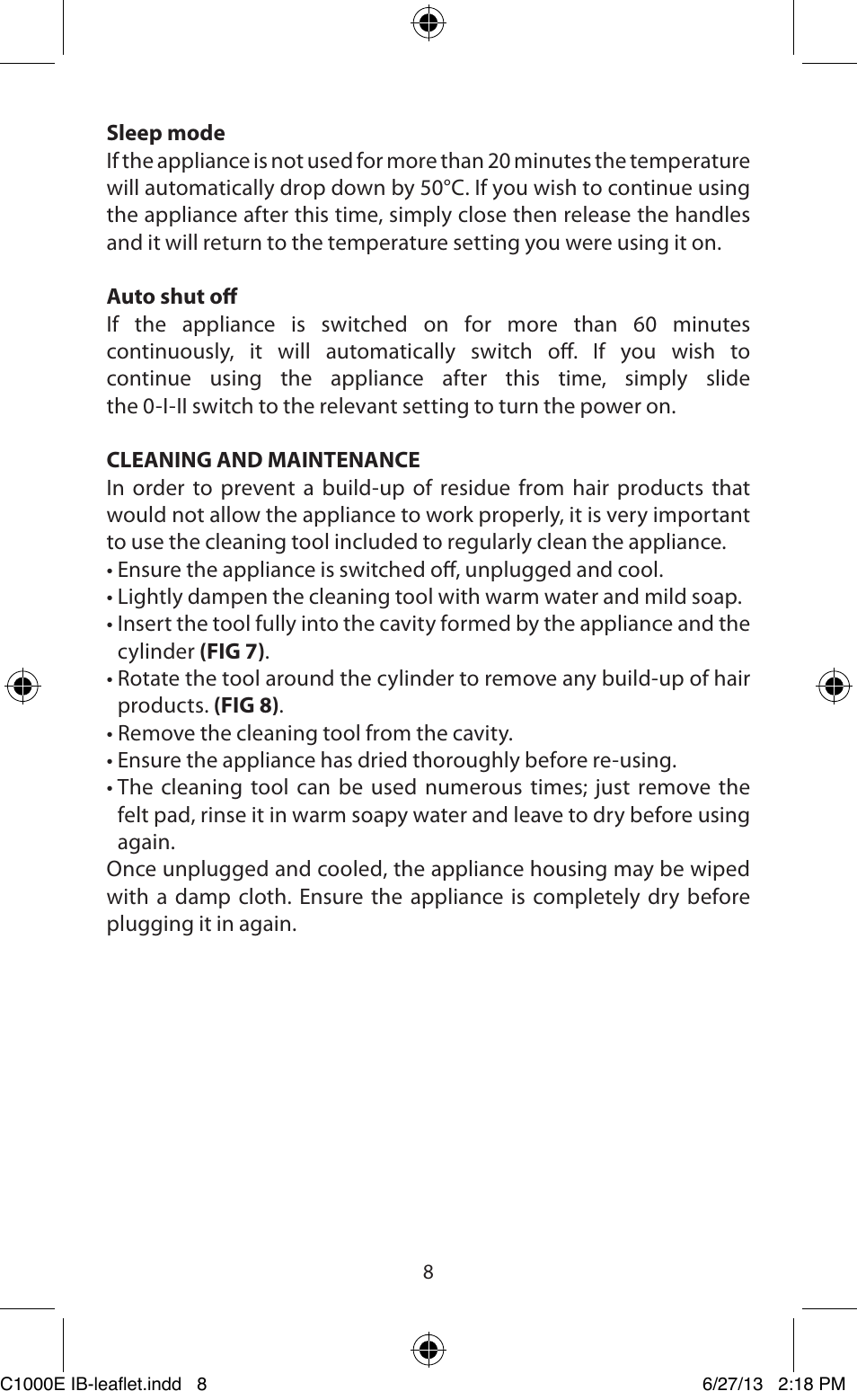 Babyliss C1000E Curl Secret User Manual | Page 8 / 56