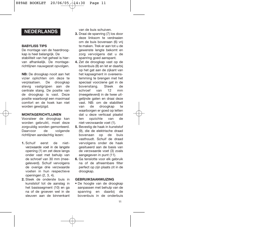 Nederlands | Babyliss 889AE User Manual | Page 11 / 53