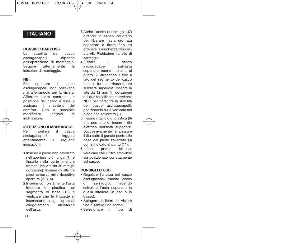 Italiano | Babyliss 889AE User Manual | Page 14 / 53