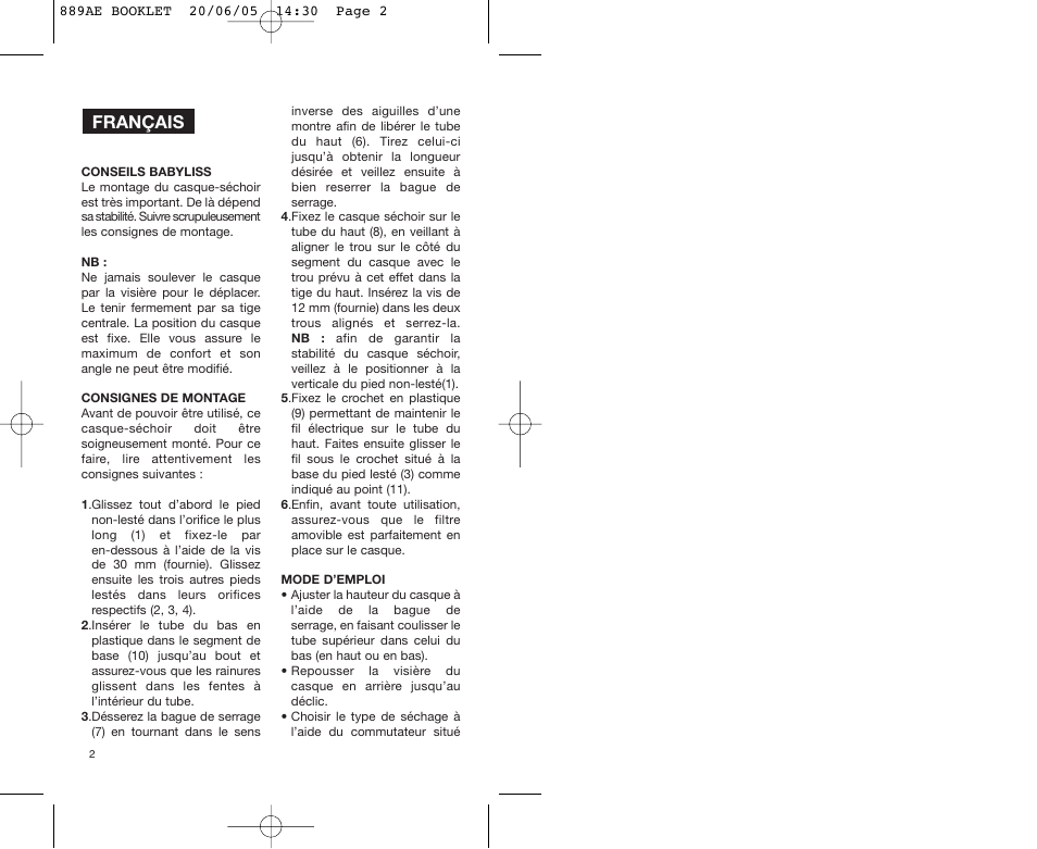 Français | Babyliss 889AE User Manual | Page 2 / 53