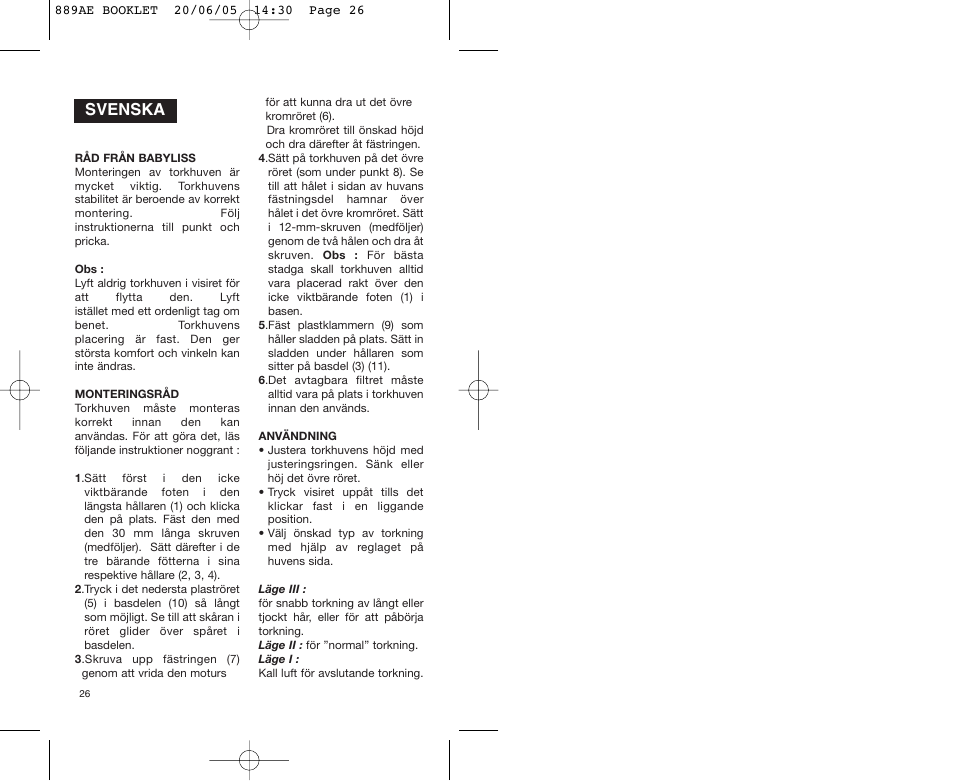 Svenska | Babyliss 889AE User Manual | Page 26 / 53
