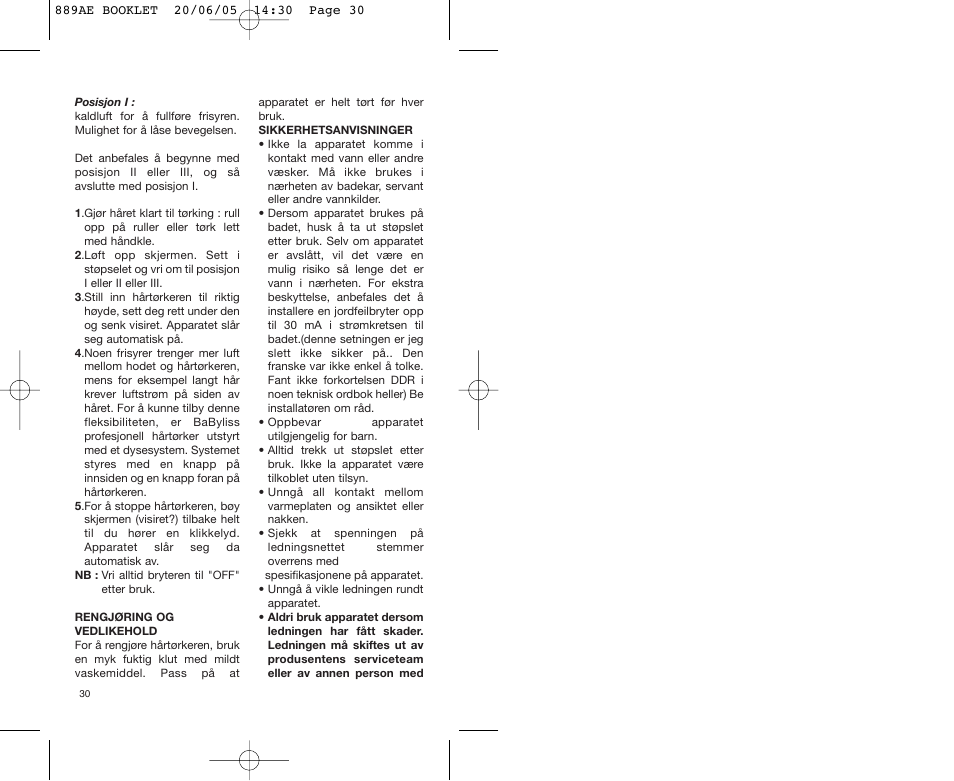 Babyliss 889AE User Manual | Page 30 / 53