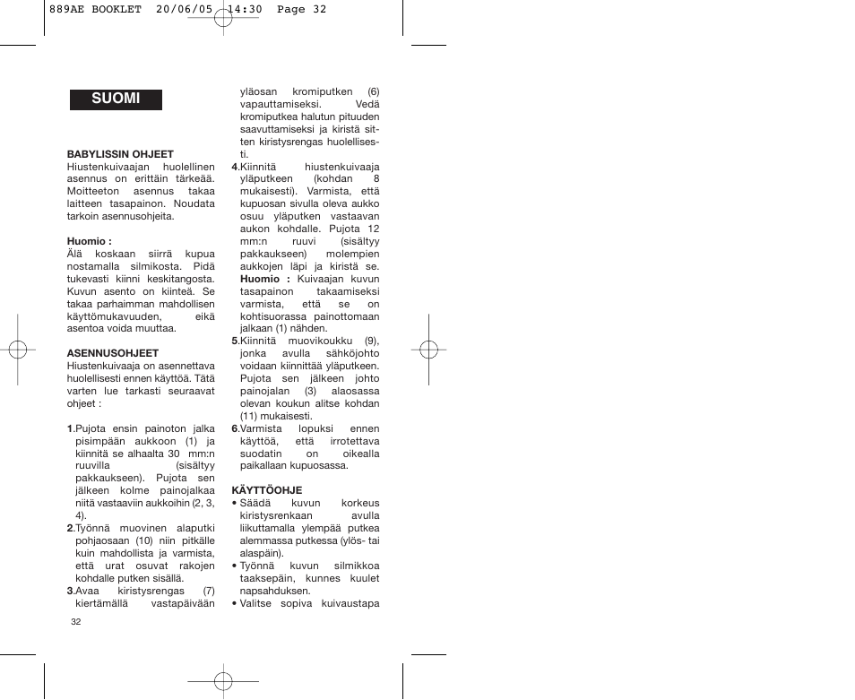 Suomi | Babyliss 889AE User Manual | Page 32 / 53