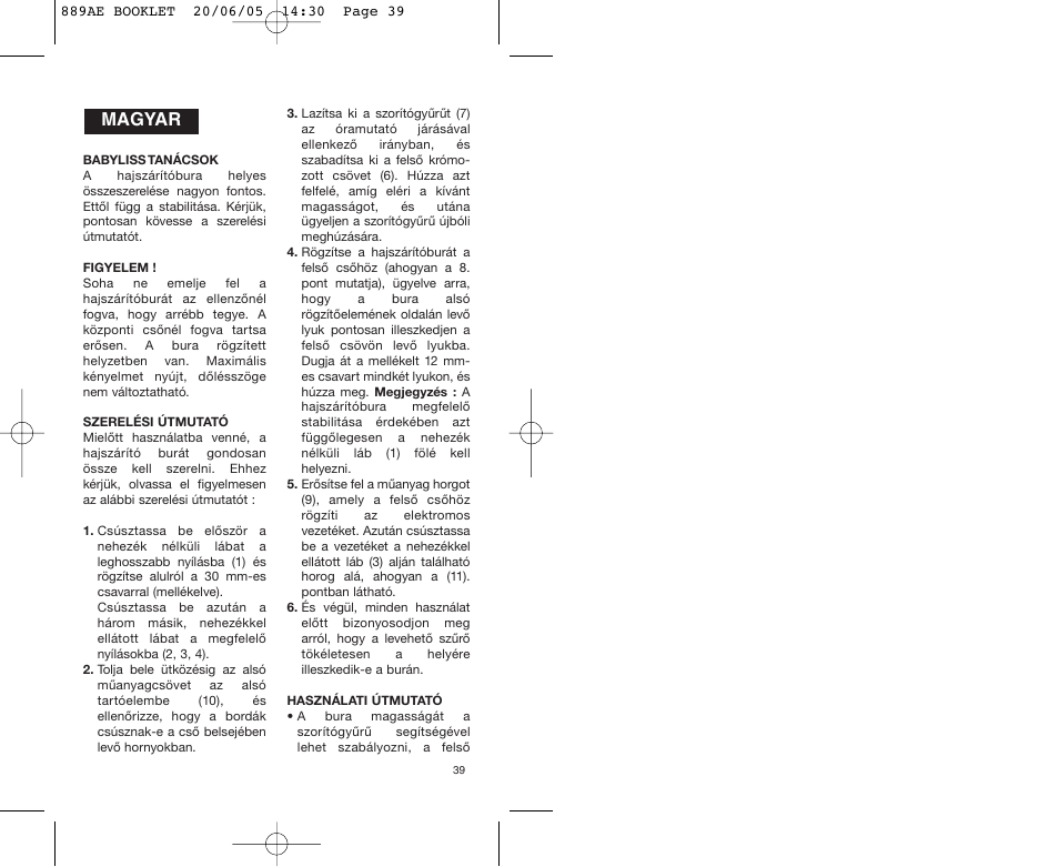 Magyar | Babyliss 889AE User Manual | Page 39 / 53