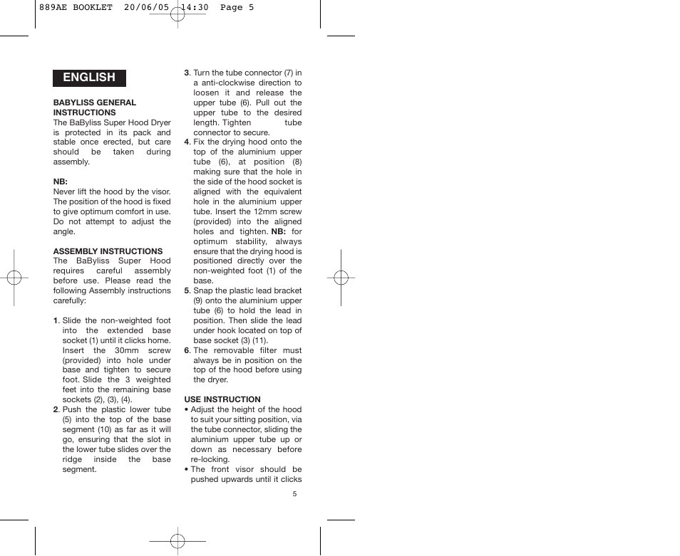 English | Babyliss 889AE User Manual | Page 5 / 53