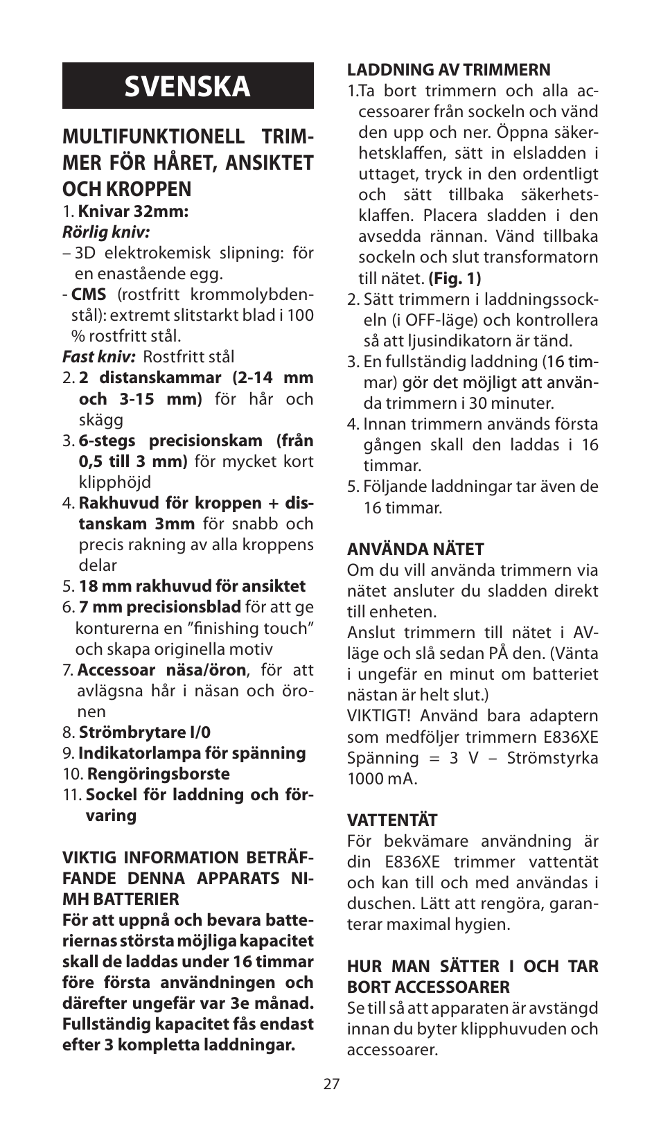 Svenska | Babyliss E836XE X-10 User Manual | Page 27 / 56