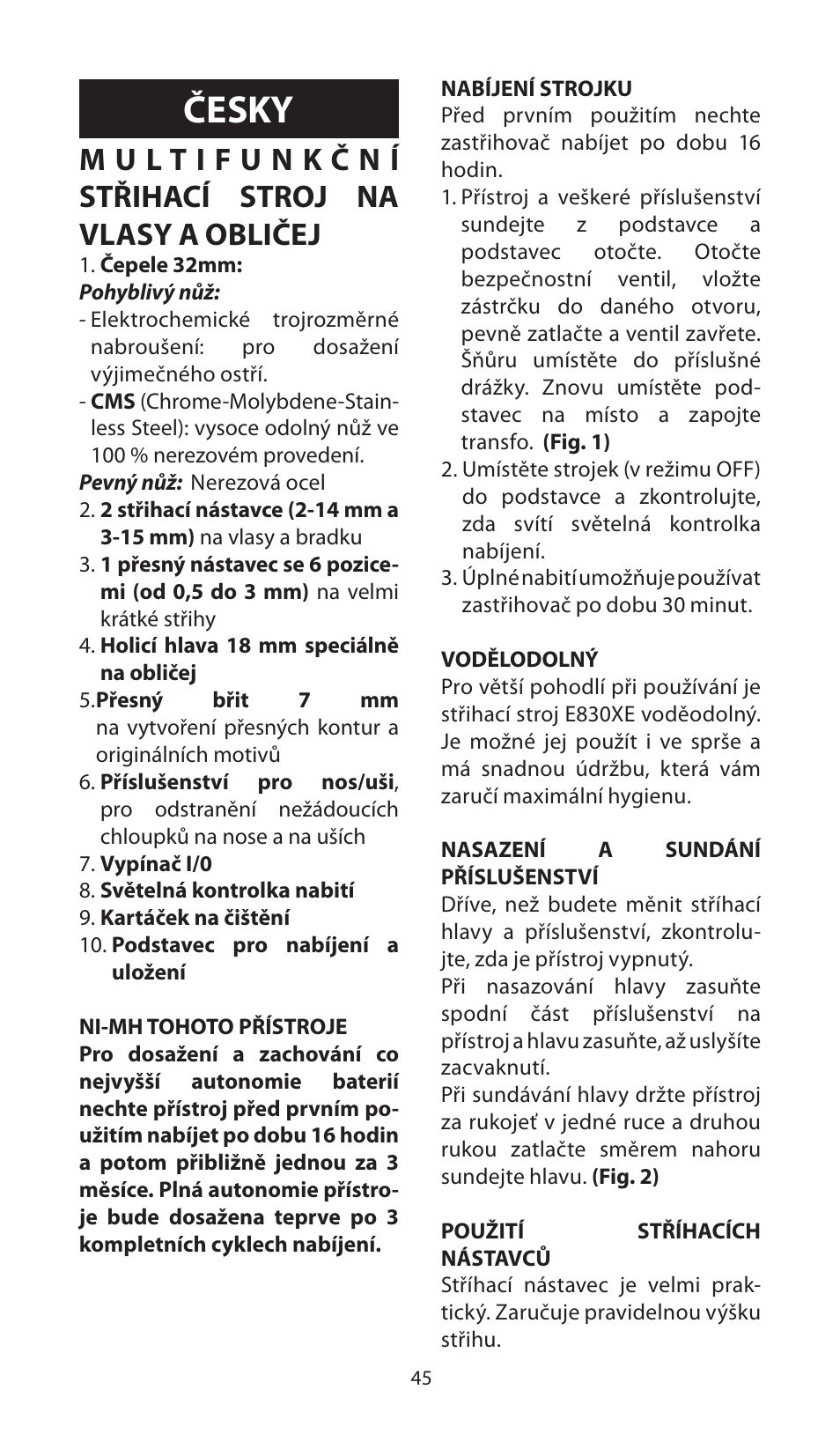 Česky | Babyliss E830XE X-8 User Manual | Page 45 / 56