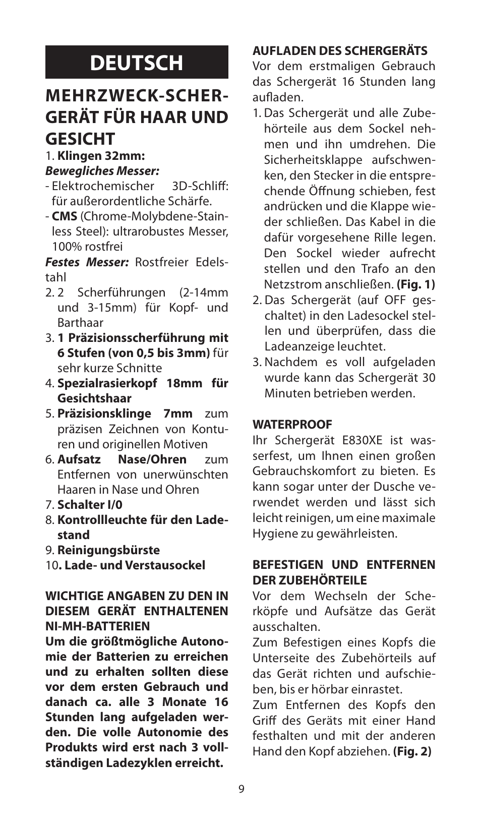 Deutsch, Mehrzweck-scher- gerät für haar und gesicht | Babyliss E830XE X-8 User Manual | Page 9 / 56