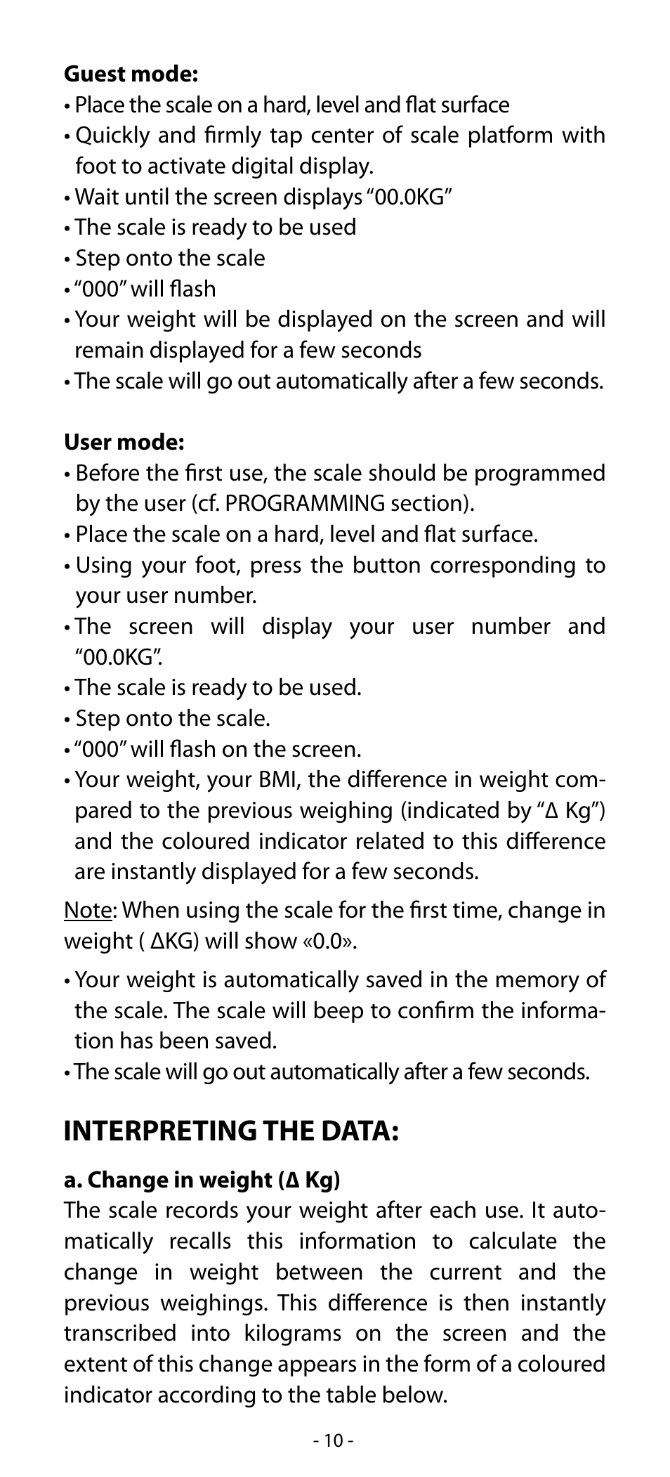 Interpreting the data | Babyliss SL31 Electronic Monitoring Scale User Manual | Page 10 / 72