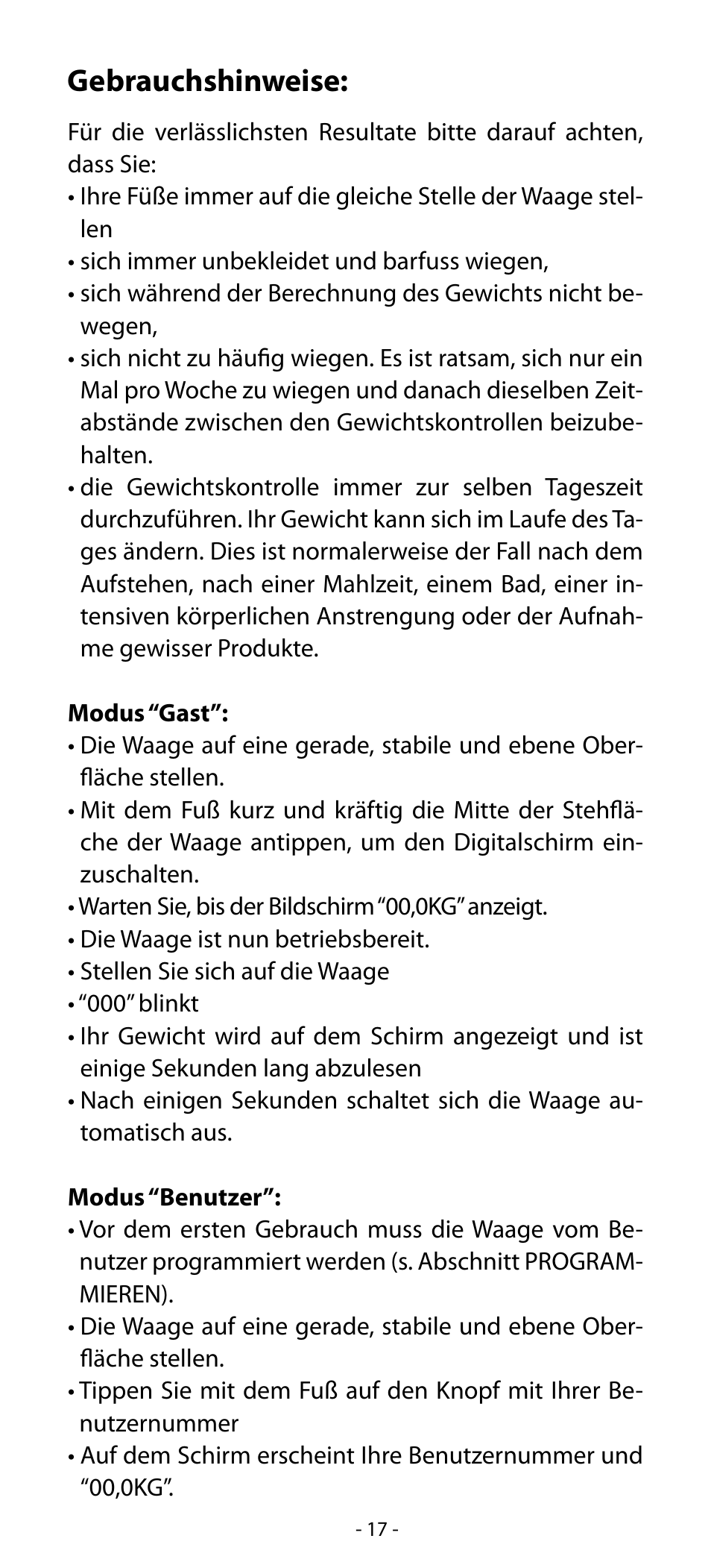 Gebrauchshinweise | Babyliss SL31 Electronic Monitoring Scale User Manual | Page 17 / 72