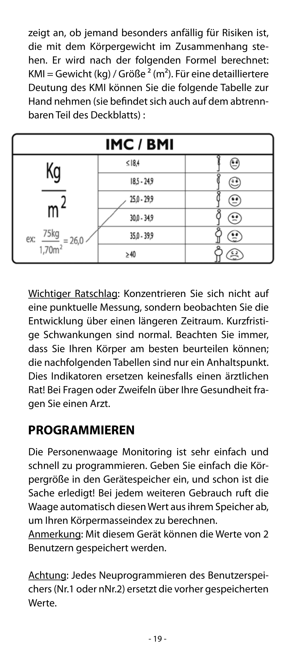 Programmieren | Babyliss SL31 Electronic Monitoring Scale User Manual | Page 19 / 72