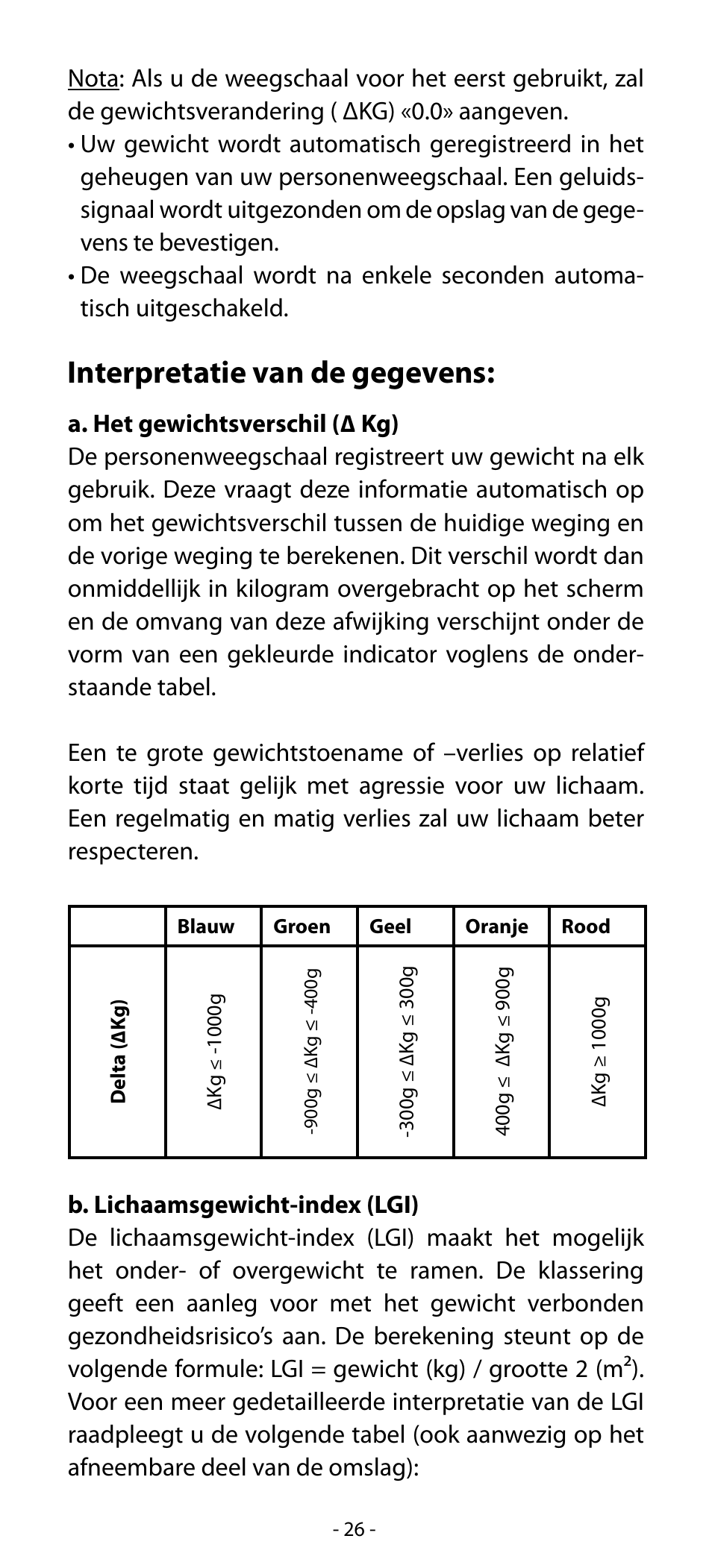 Interpretatie van de gegevens | Babyliss SL31 Electronic Monitoring Scale User Manual | Page 26 / 72