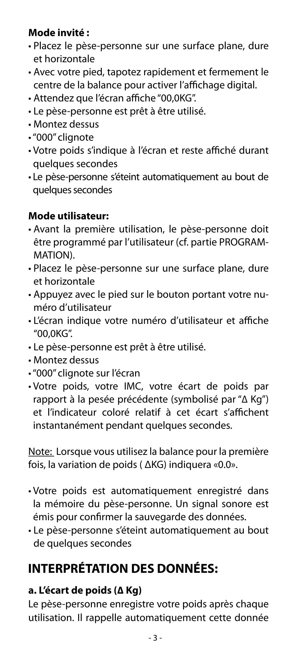 Interprétation des données | Babyliss SL31 Electronic Monitoring Scale User Manual | Page 3 / 72