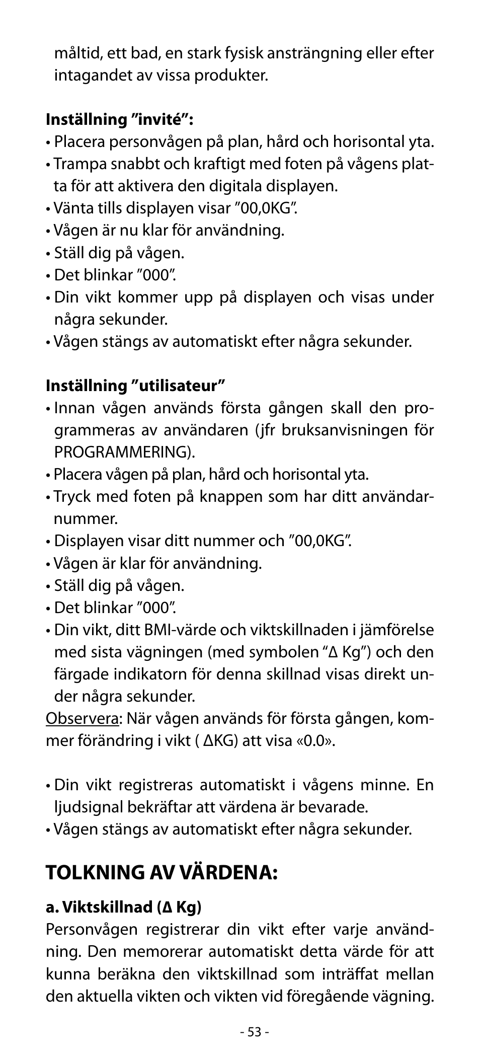 Tolkning av värdena | Babyliss SL31 Electronic Monitoring Scale User Manual | Page 53 / 72