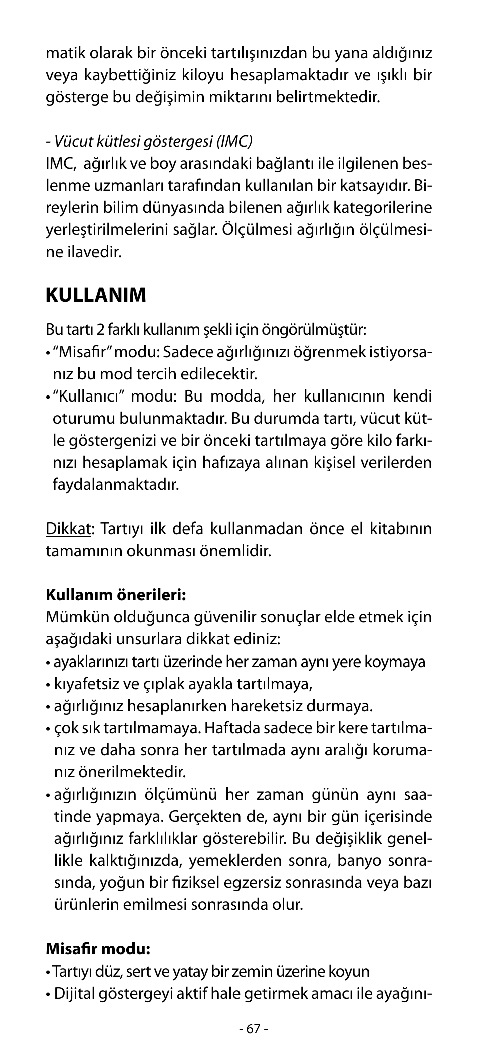 Kullanim | Babyliss SL31 Electronic Monitoring Scale User Manual | Page 67 / 72