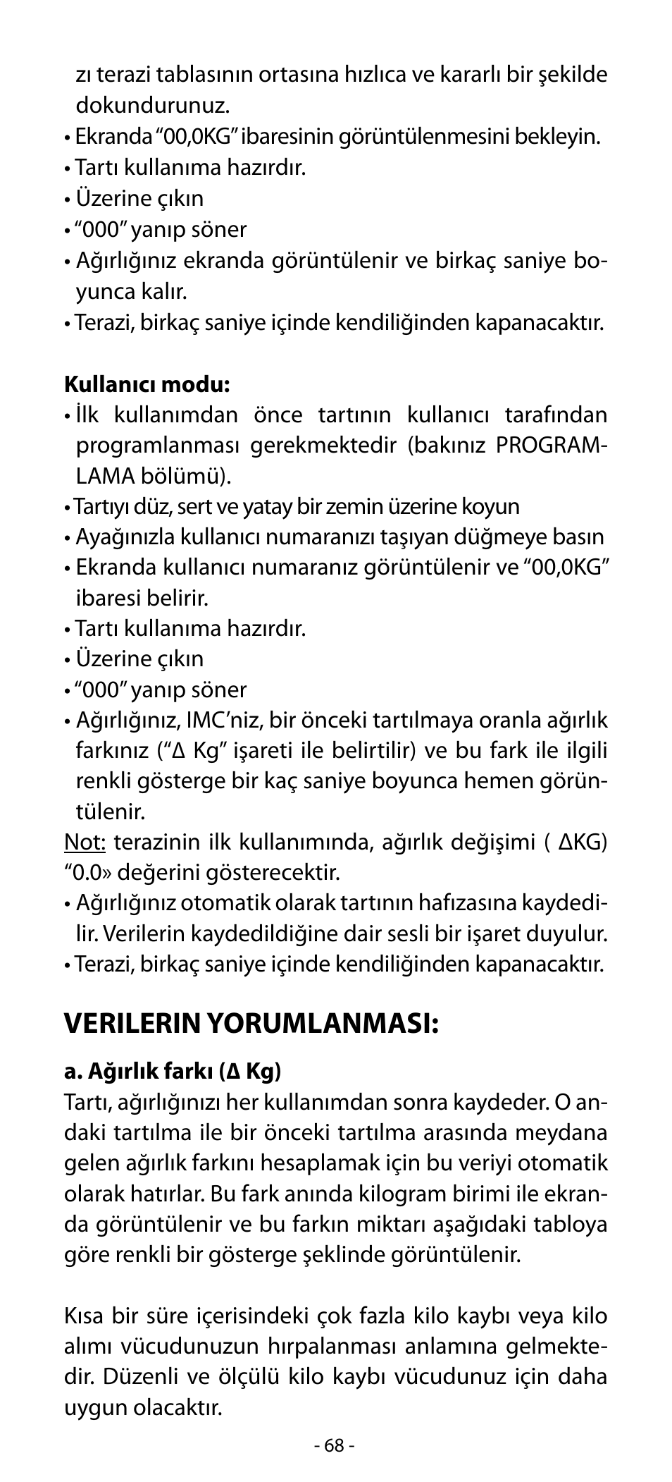 Verilerin yorumlanmasi | Babyliss SL31 Electronic Monitoring Scale User Manual | Page 68 / 72