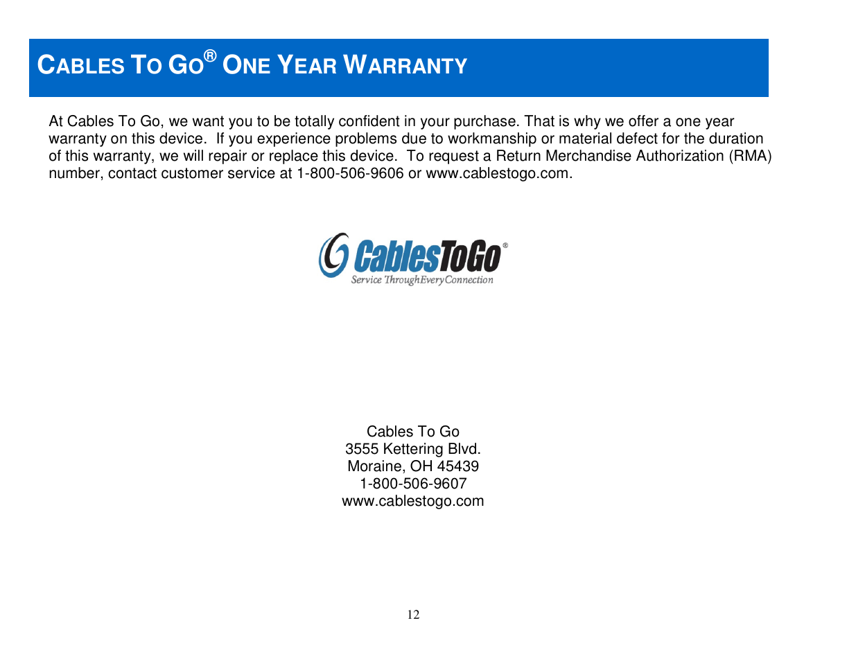 Ables, Arranty | C2G 29509 USB 2.0 ALUMINUM HUB User Manual | Page 13 / 16