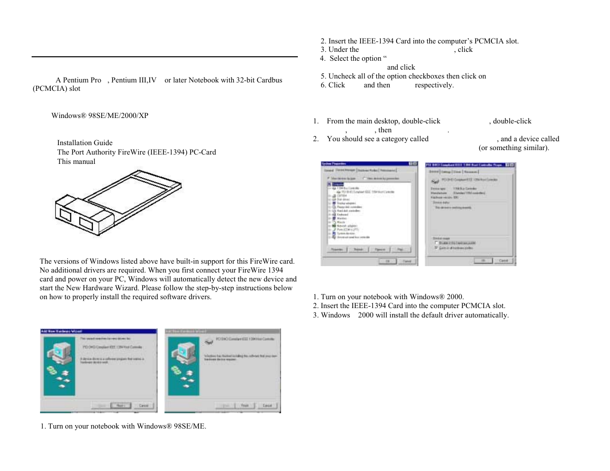 C2G 29558 PORT AUTHORITY 2-PORT FIREWIRE PC-CARD User Manual | 2 pages
