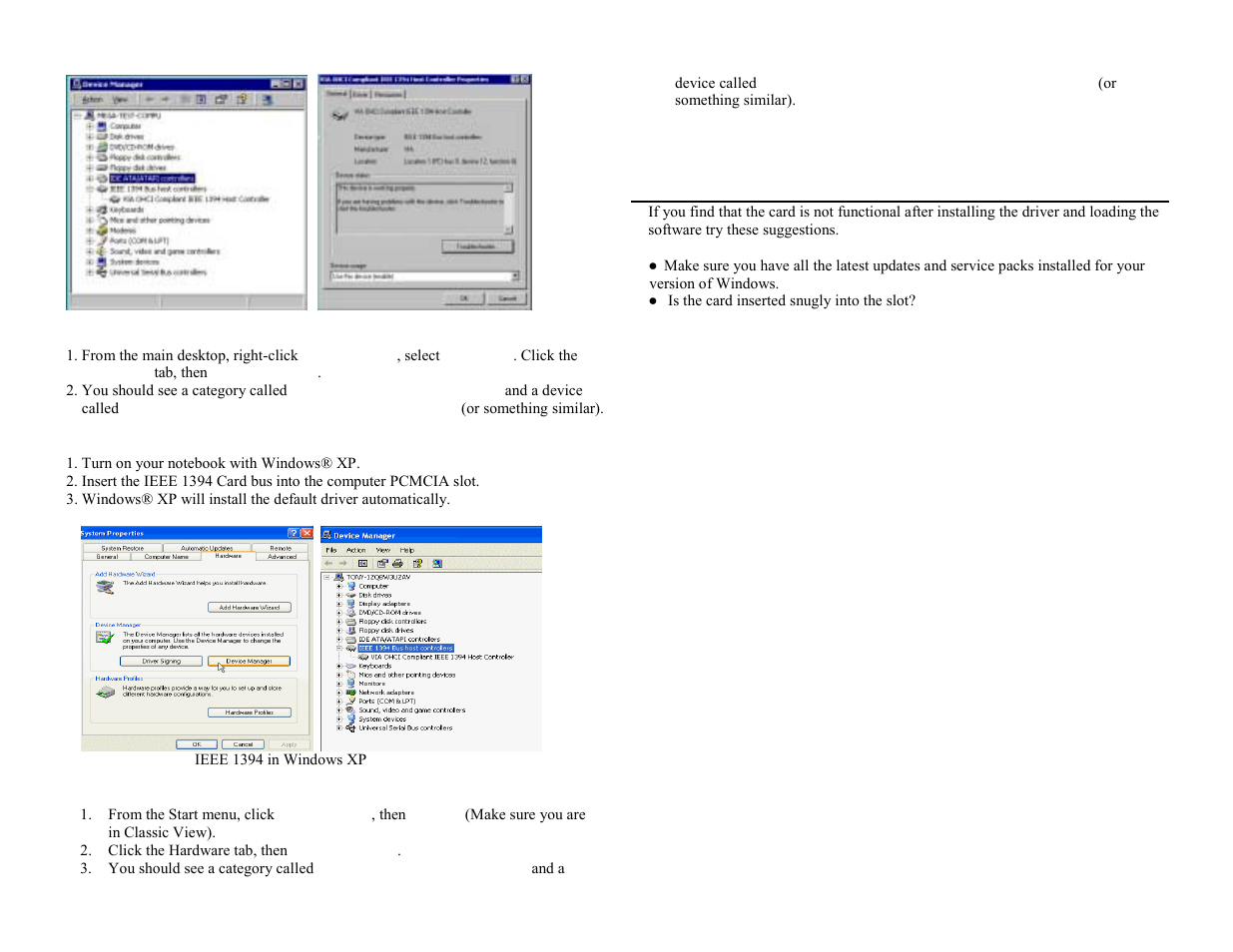 Windows( xp driver installation, Problem checklist | C2G 29558 PORT AUTHORITY 2-PORT FIREWIRE PC-CARD User Manual | Page 2 / 2