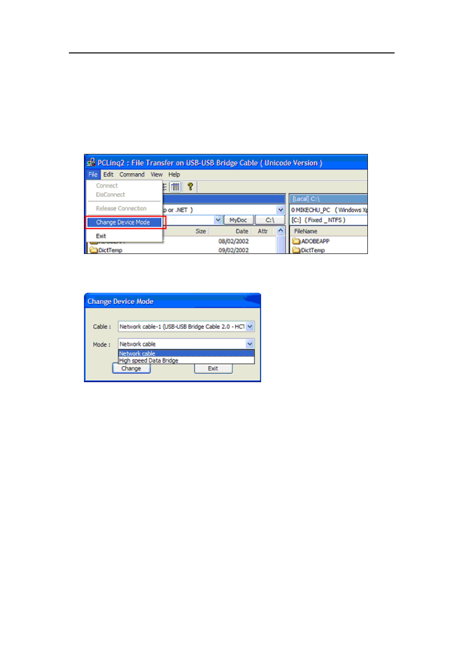 Changing device mode | C2G 39979 PCLinq2 Hi-Speed USB Bridge-Network Cable User Manual | Page 2 / 8