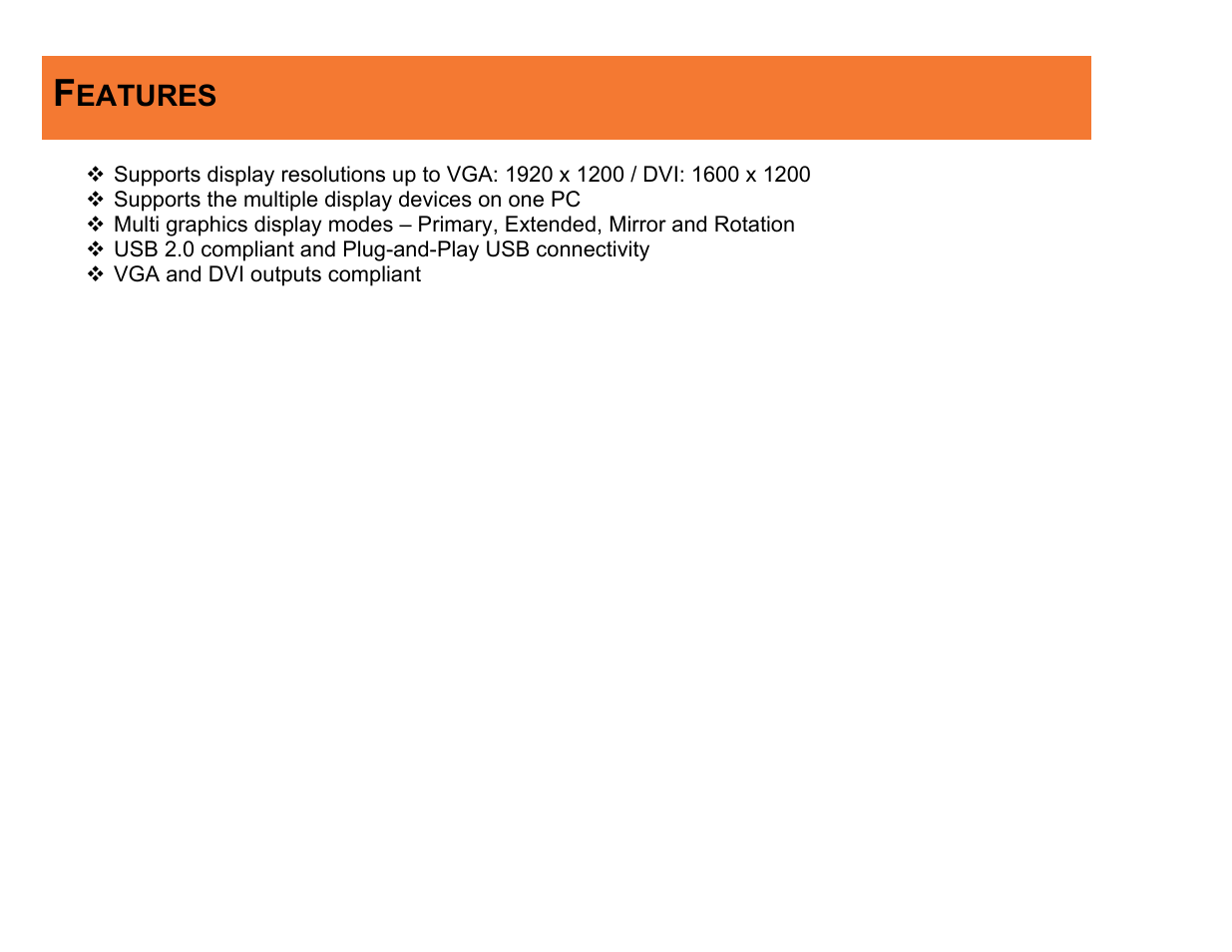 Eatures | C2G 30535 USB 2.0 TO DVI-I ADAPTER User Manual | Page 4 / 48