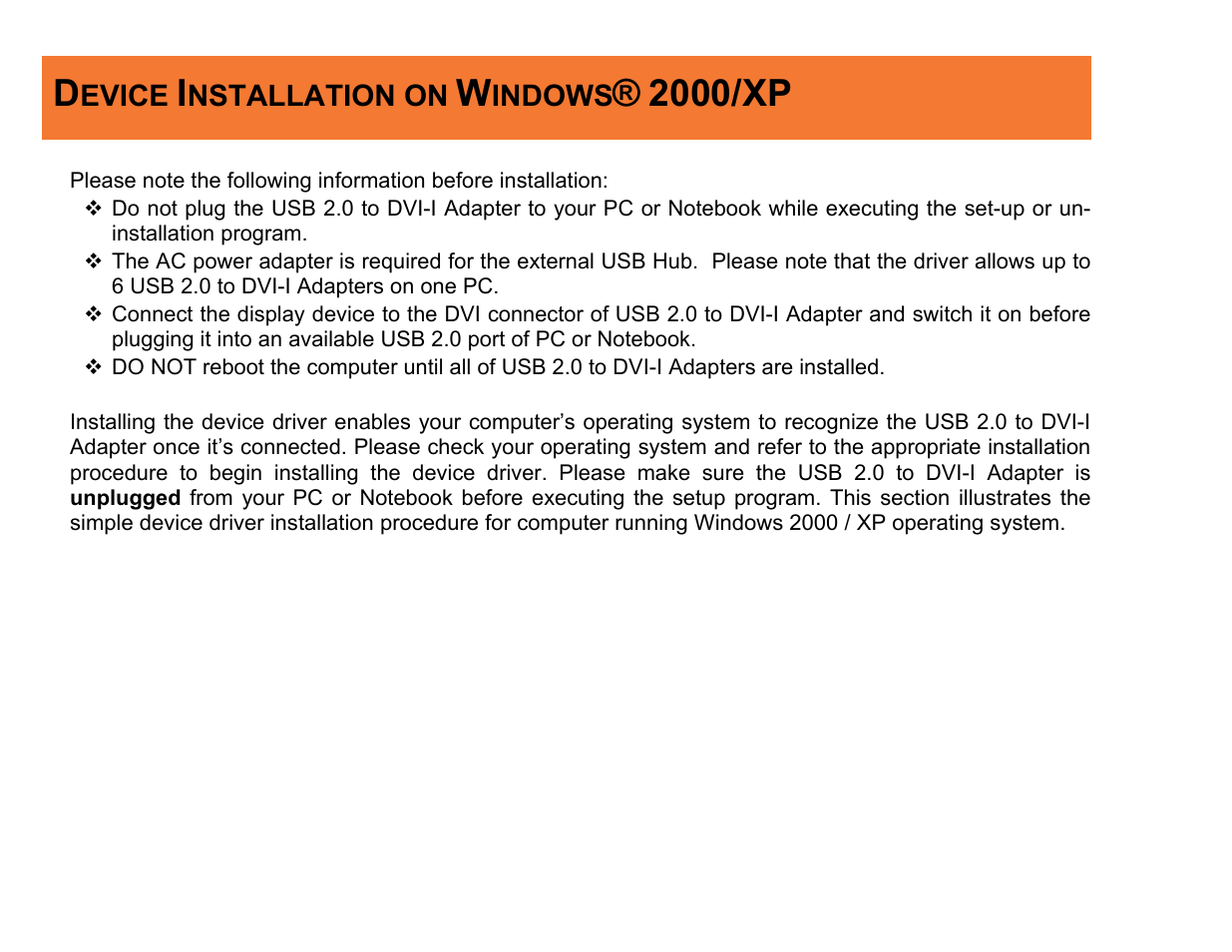 2000/xp | C2G 30535 USB 2.0 TO DVI-I ADAPTER User Manual | Page 8 / 48