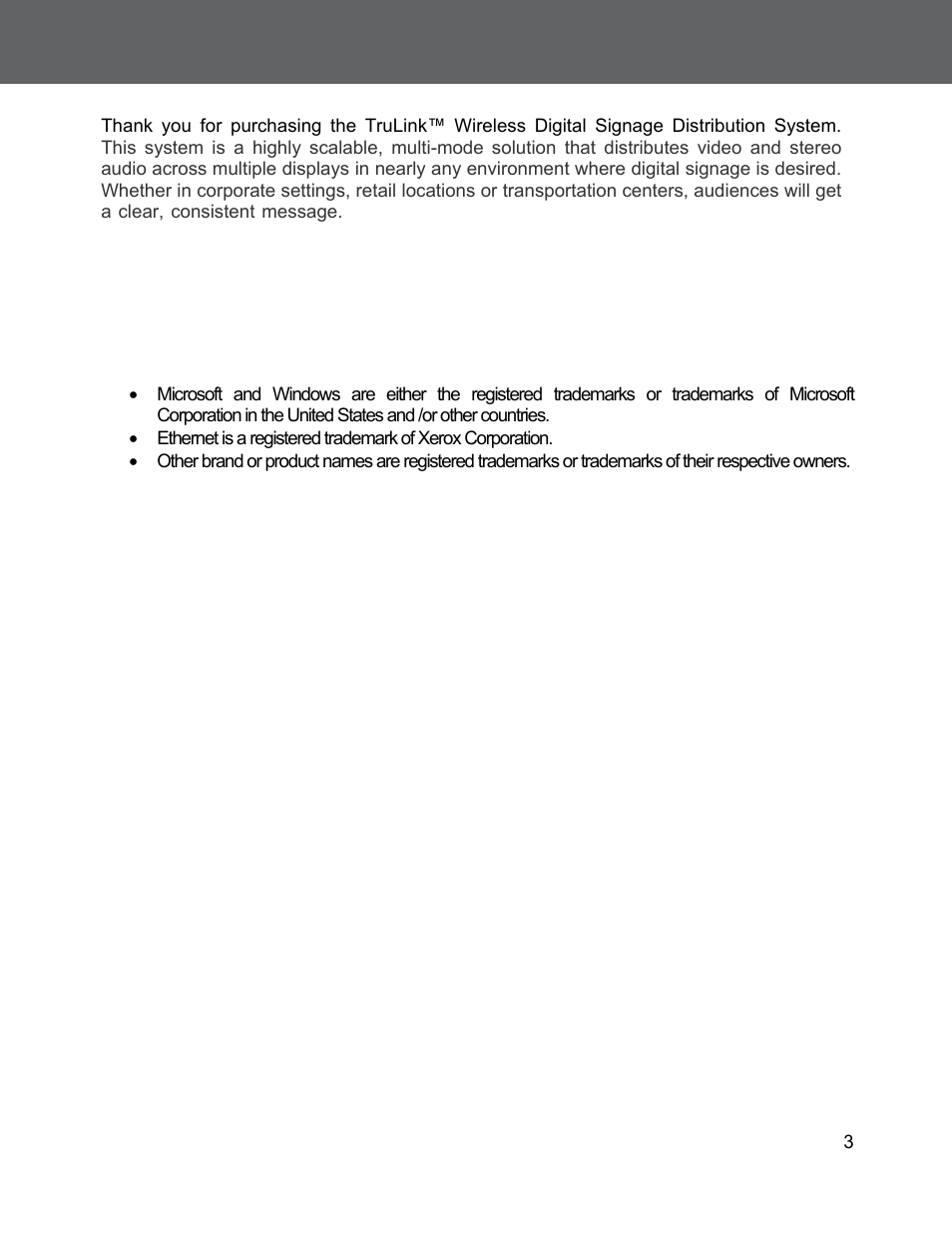 Ntroduction | C2G 29505 WIRELESS DIGITAL SIGNAGE DISTRIBUTION SYSTEM User Manual | Page 4 / 70