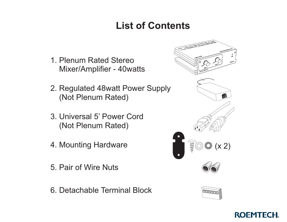 List of contents | C2G 40573 Roemtech PMA-245 User Manual | Page 2 / 5