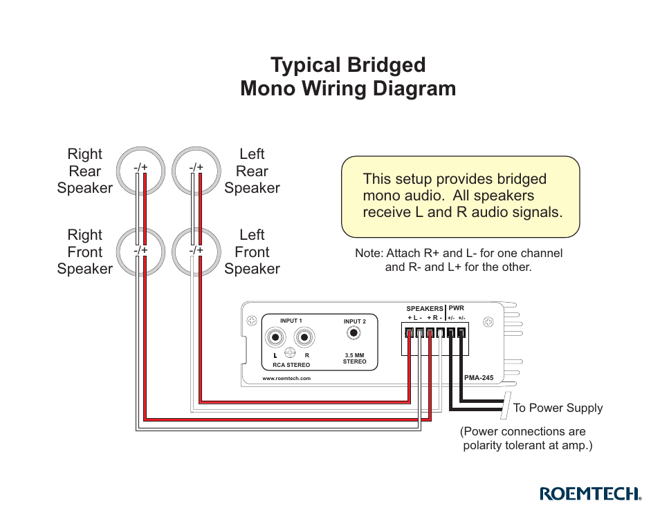 Typical bridged mono wiring diagram | C2G 40573 Roemtech PMA-245 User Manual | Page 3 / 5