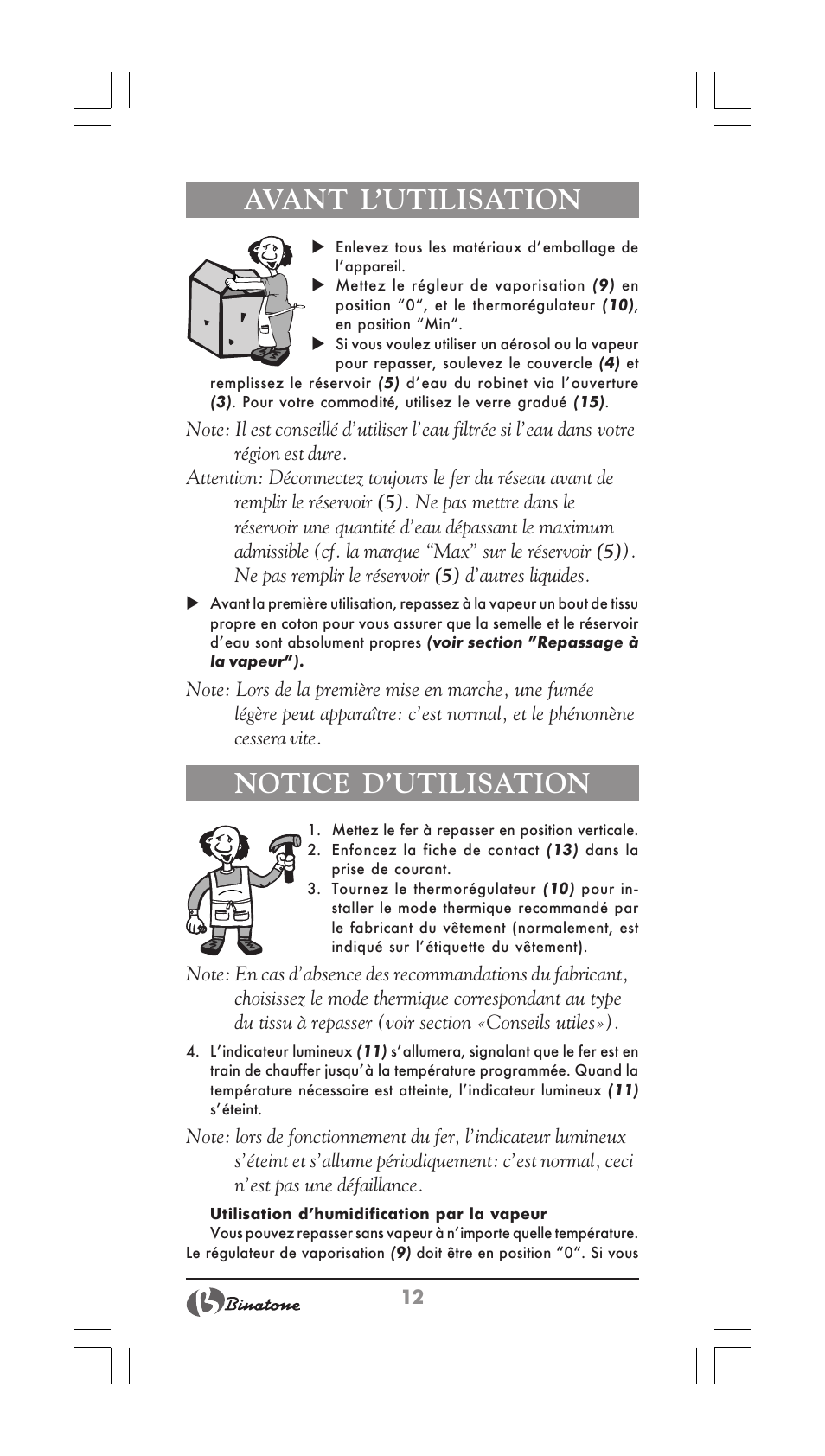 Avant l’utilisation, Notice d’utilisation | Binatone SI-2510 User Manual | Page 12 / 34