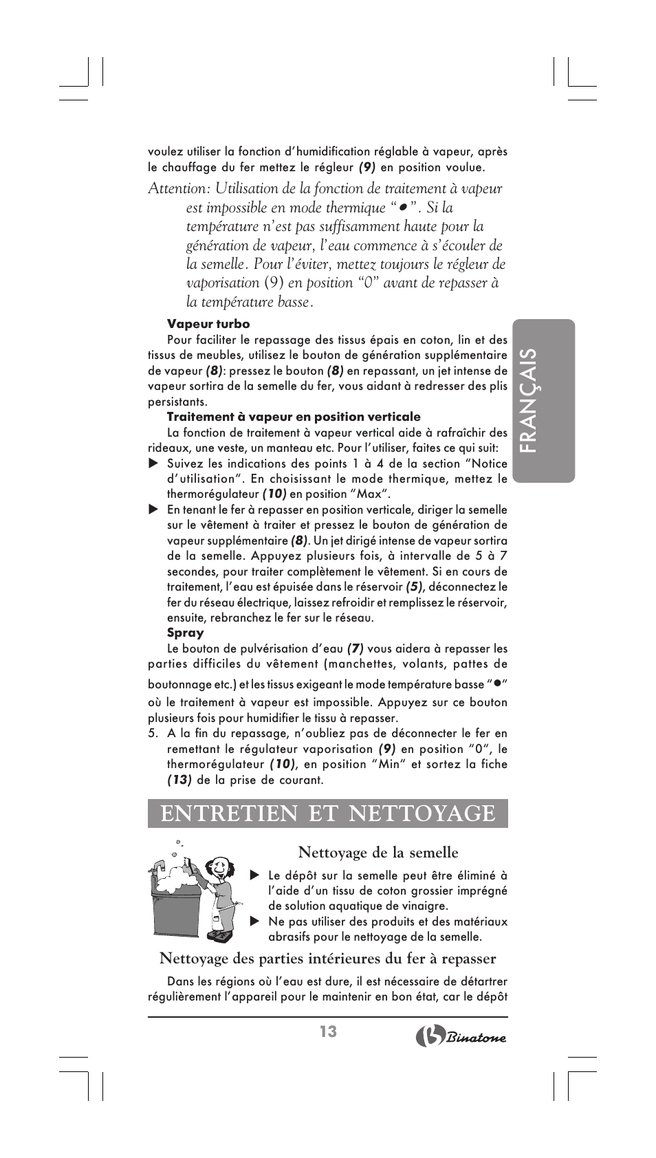 Français, Entretien et nettoyage | Binatone SI-2510 User Manual | Page 13 / 34