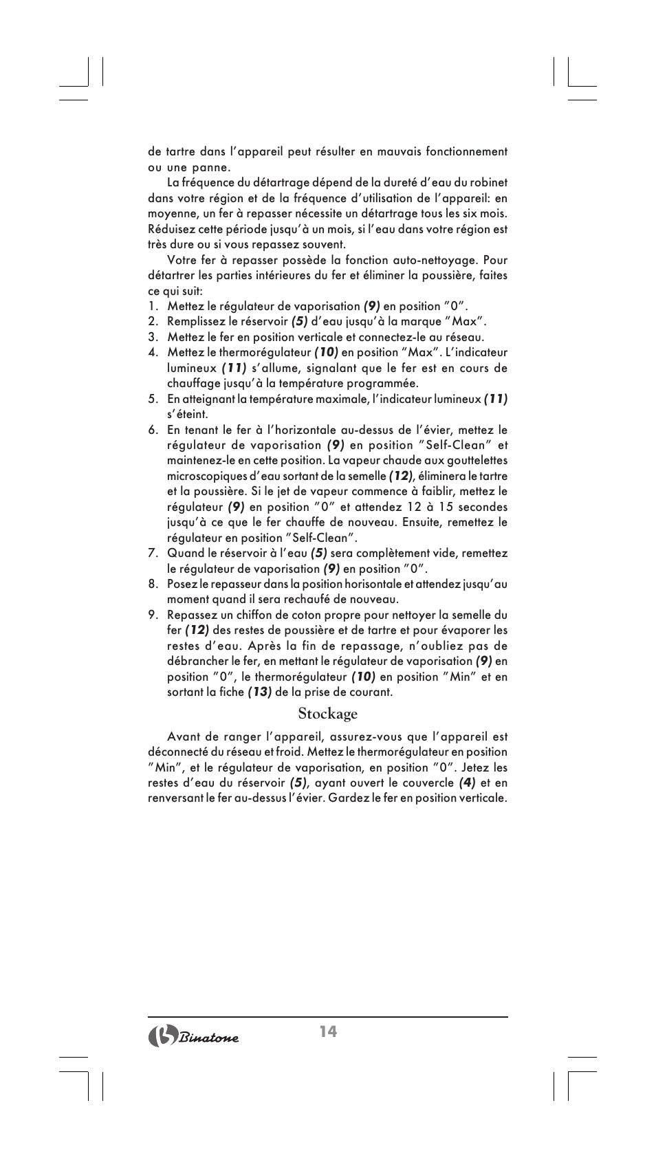 Stockage | Binatone SI-2510 User Manual | Page 14 / 34