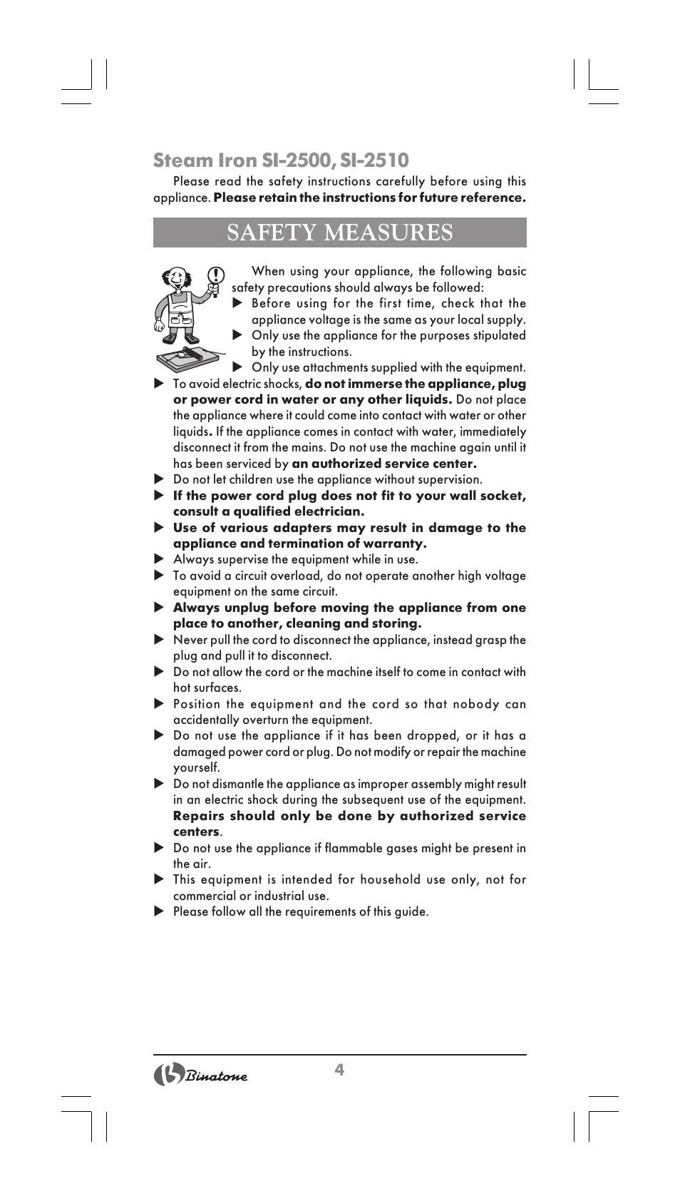 Safety measures | Binatone SI-2510 User Manual | Page 4 / 34