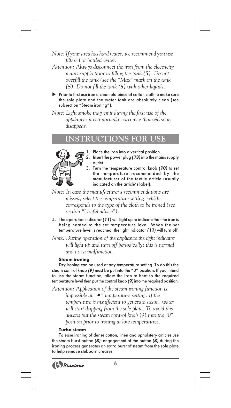 Instructions for use | Binatone SI-2510 User Manual | Page 6 / 34