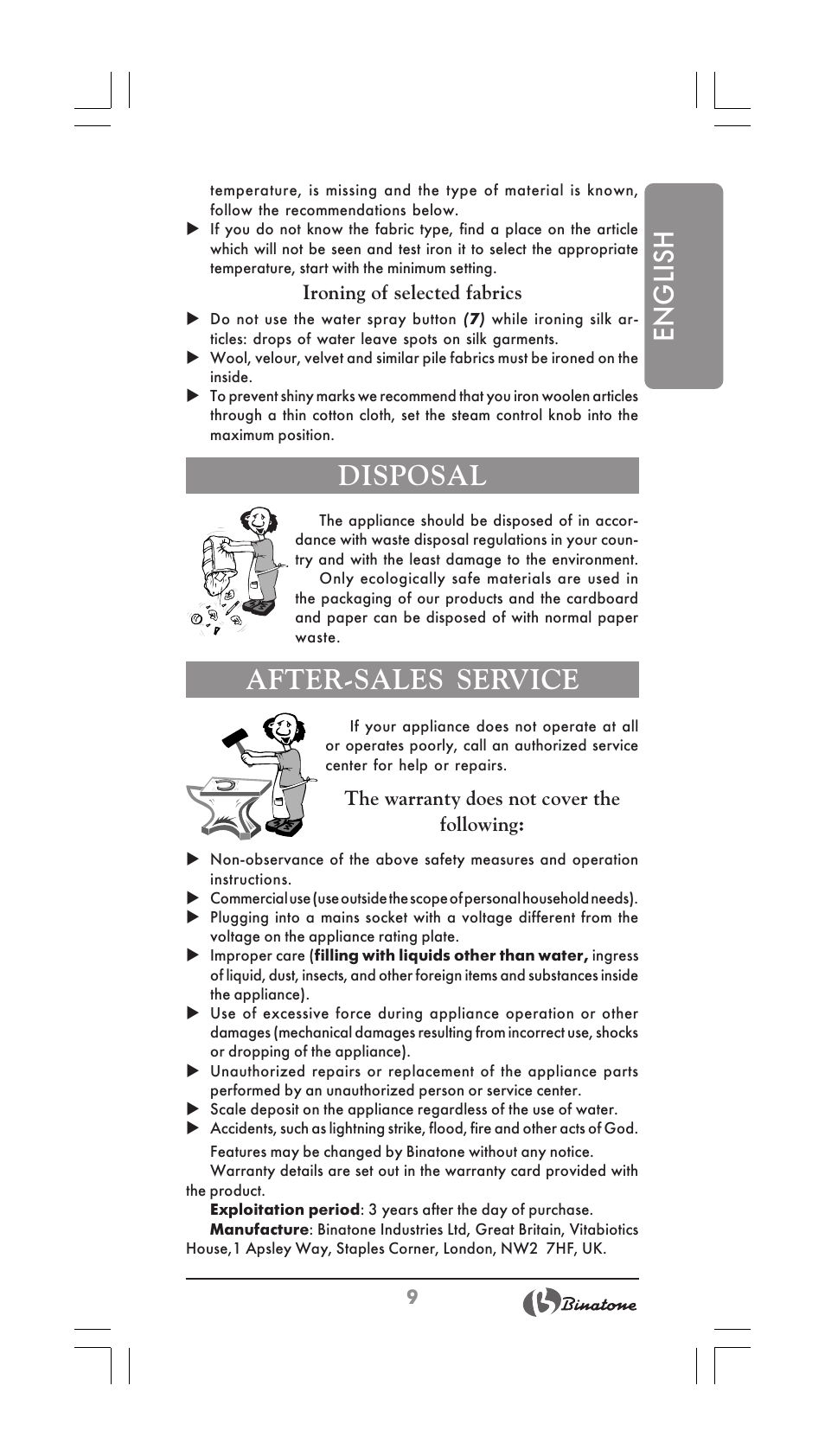 English, Disposal, After-sales service | Binatone SI-2510 User Manual | Page 9 / 34