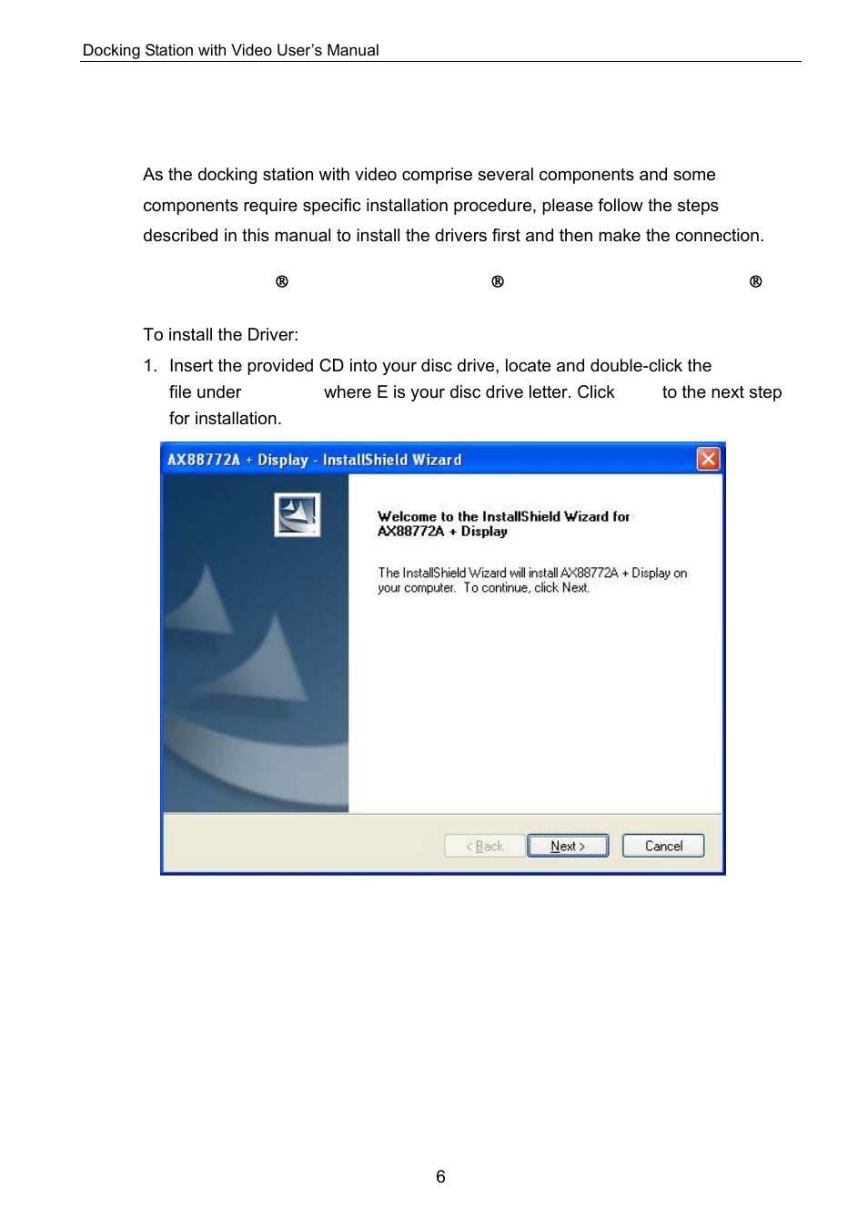 Installation, A. on windows( 2000 / windows( xp / windows vista, A. on windows | 2000 / windows, Xp / windows vista | C2G 28653 Docking Station with Video User Manual | Page 10 / 31