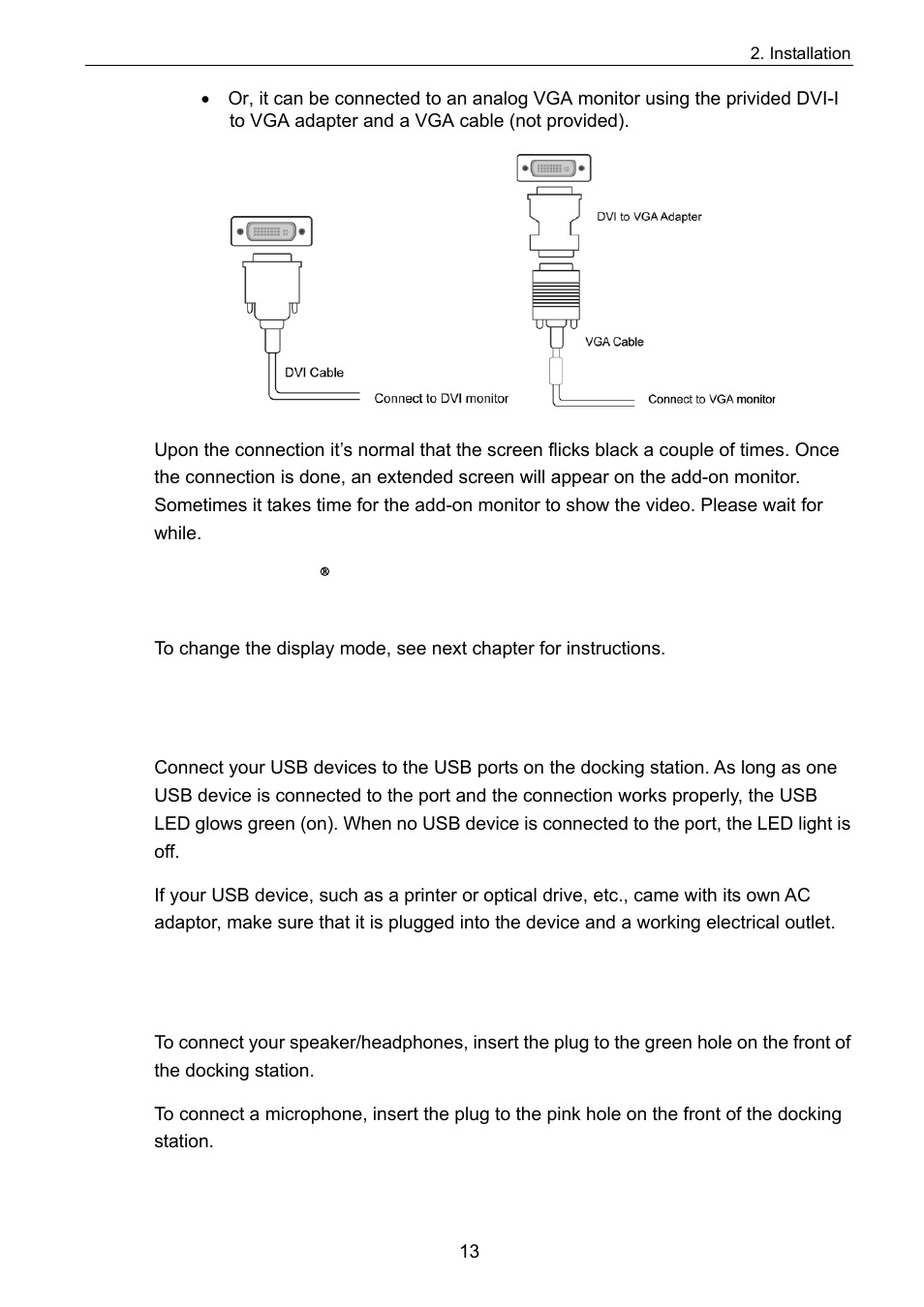 Connecting usb devices, Connecting microphone and speaker/headphones | C2G 28653 Docking Station with Video User Manual | Page 17 / 31